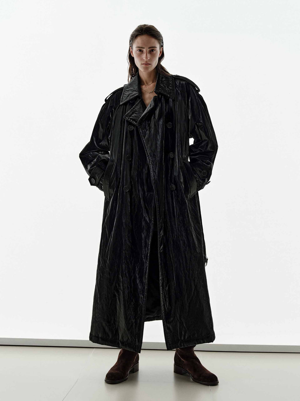 Long PU Leather Overcoat