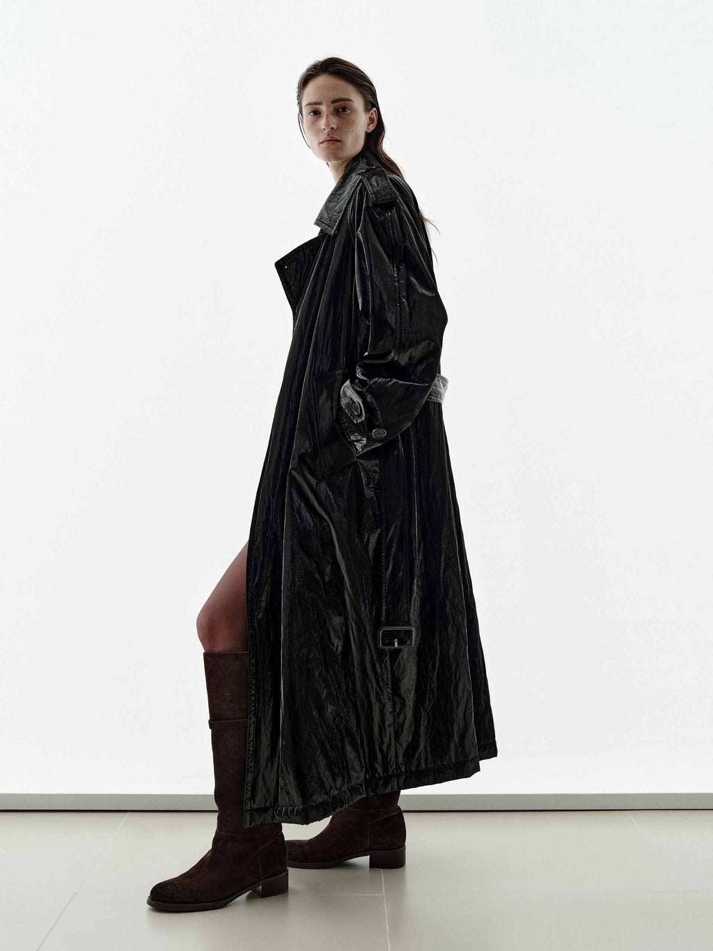 Long PU Leather Overcoat