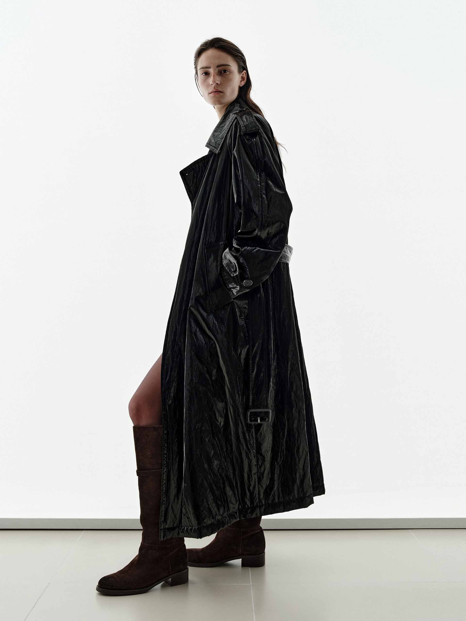 Long PU Leather Overcoat