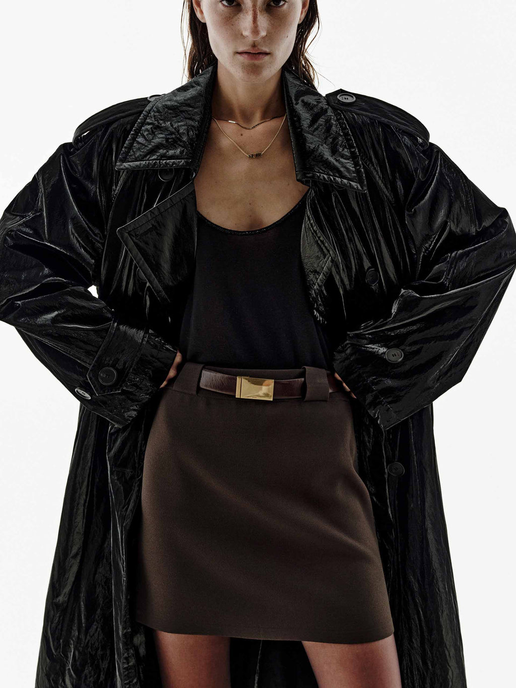 Long PU Leather Overcoat