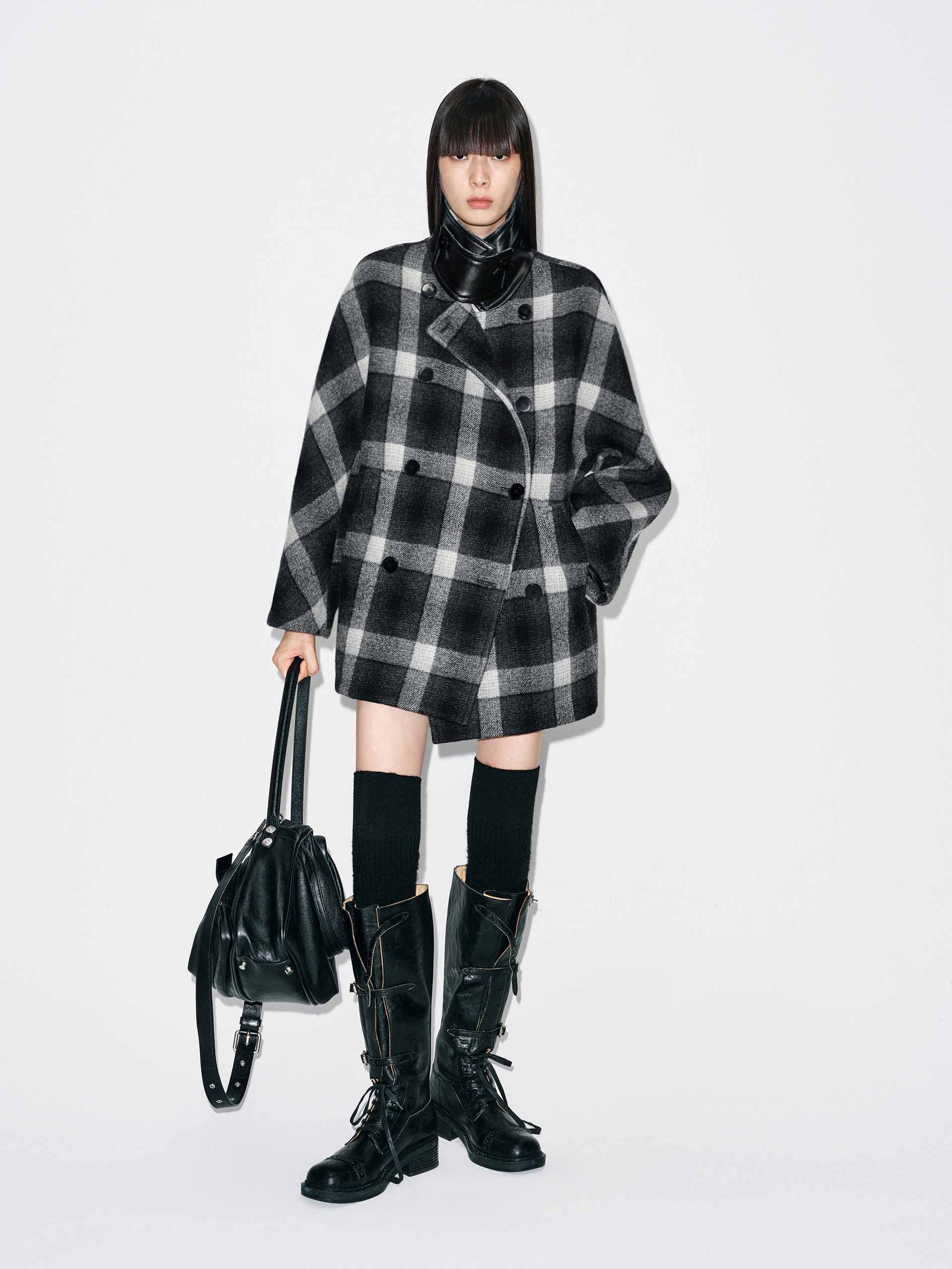 Double Breasted Plaid Coat