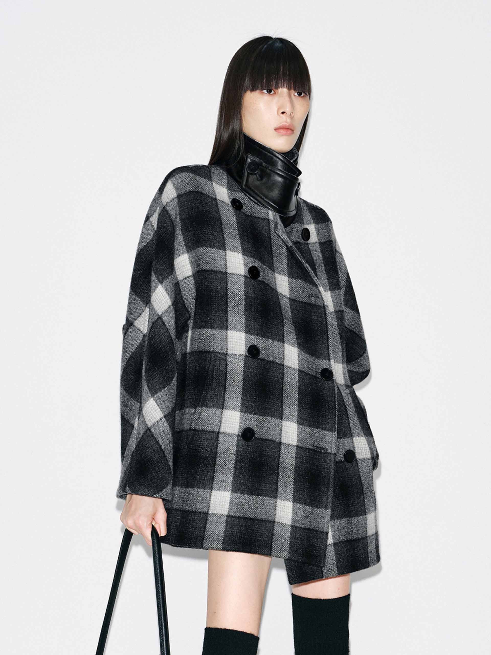 Double Breasted Plaid Coat