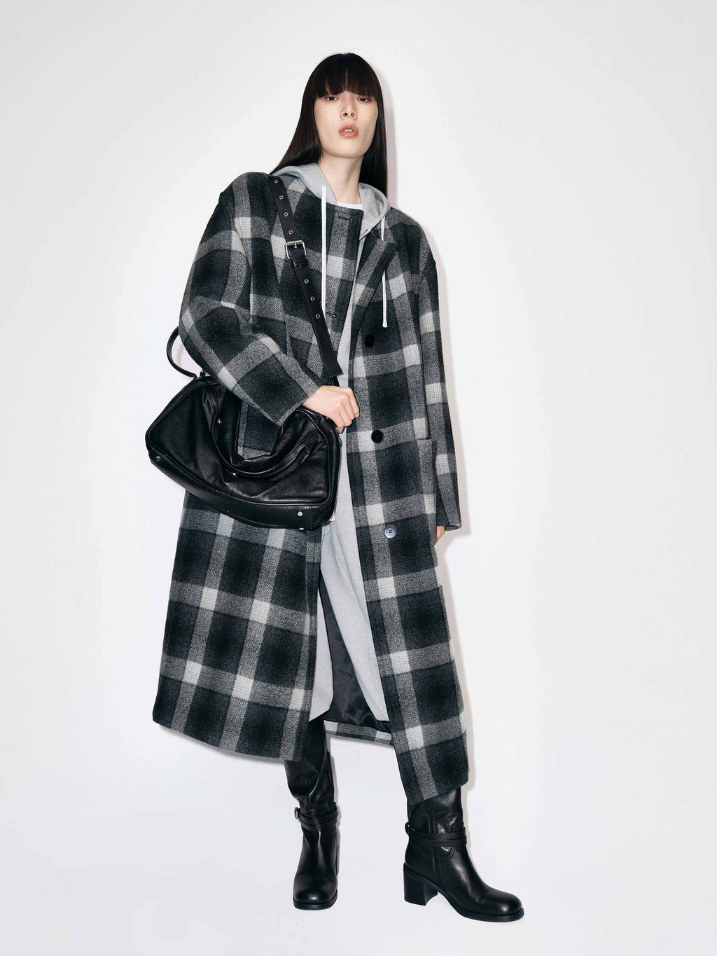 Paneled Detail Plaid Overcoat