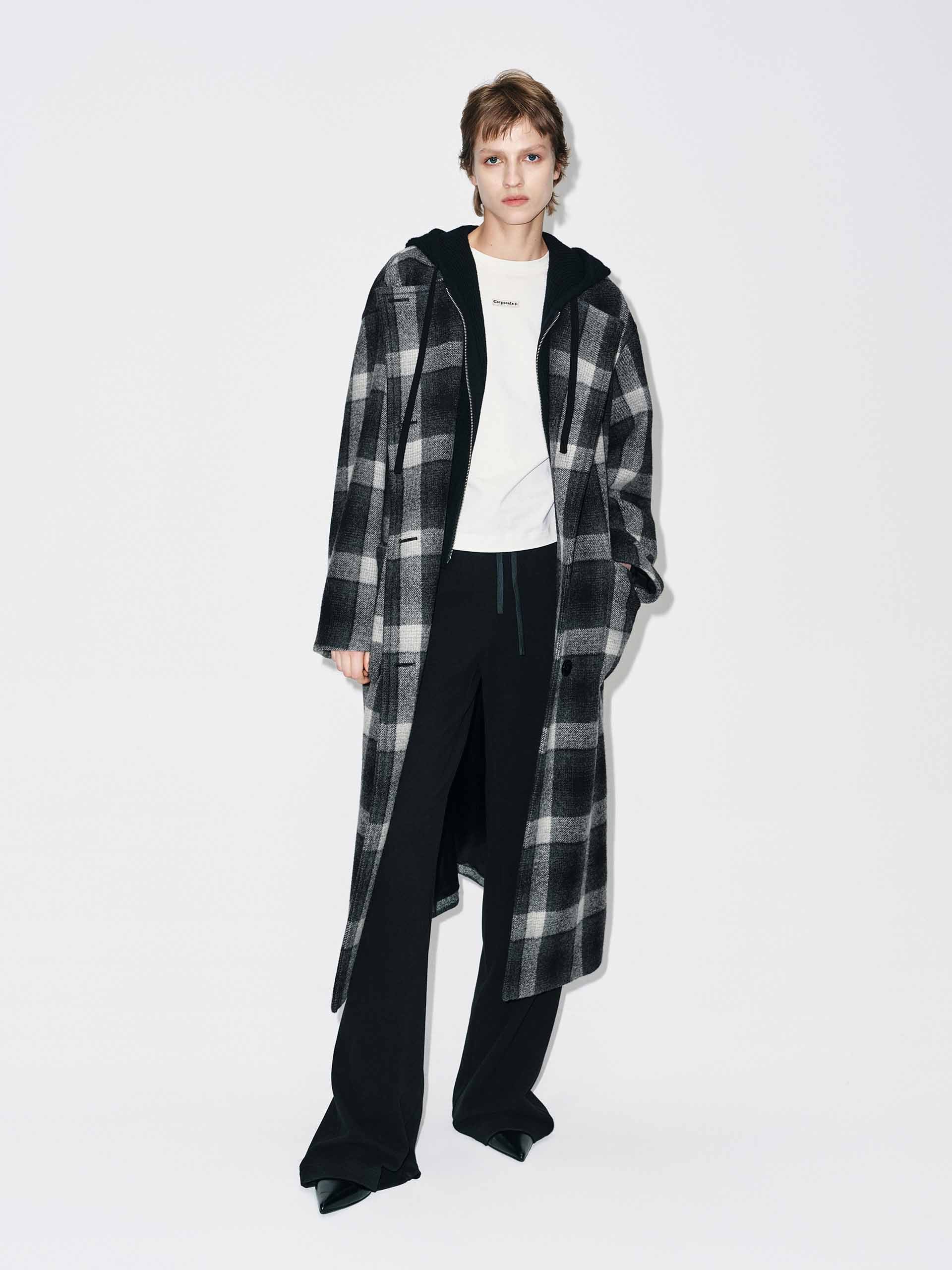Paneled Detail Plaid Overcoat