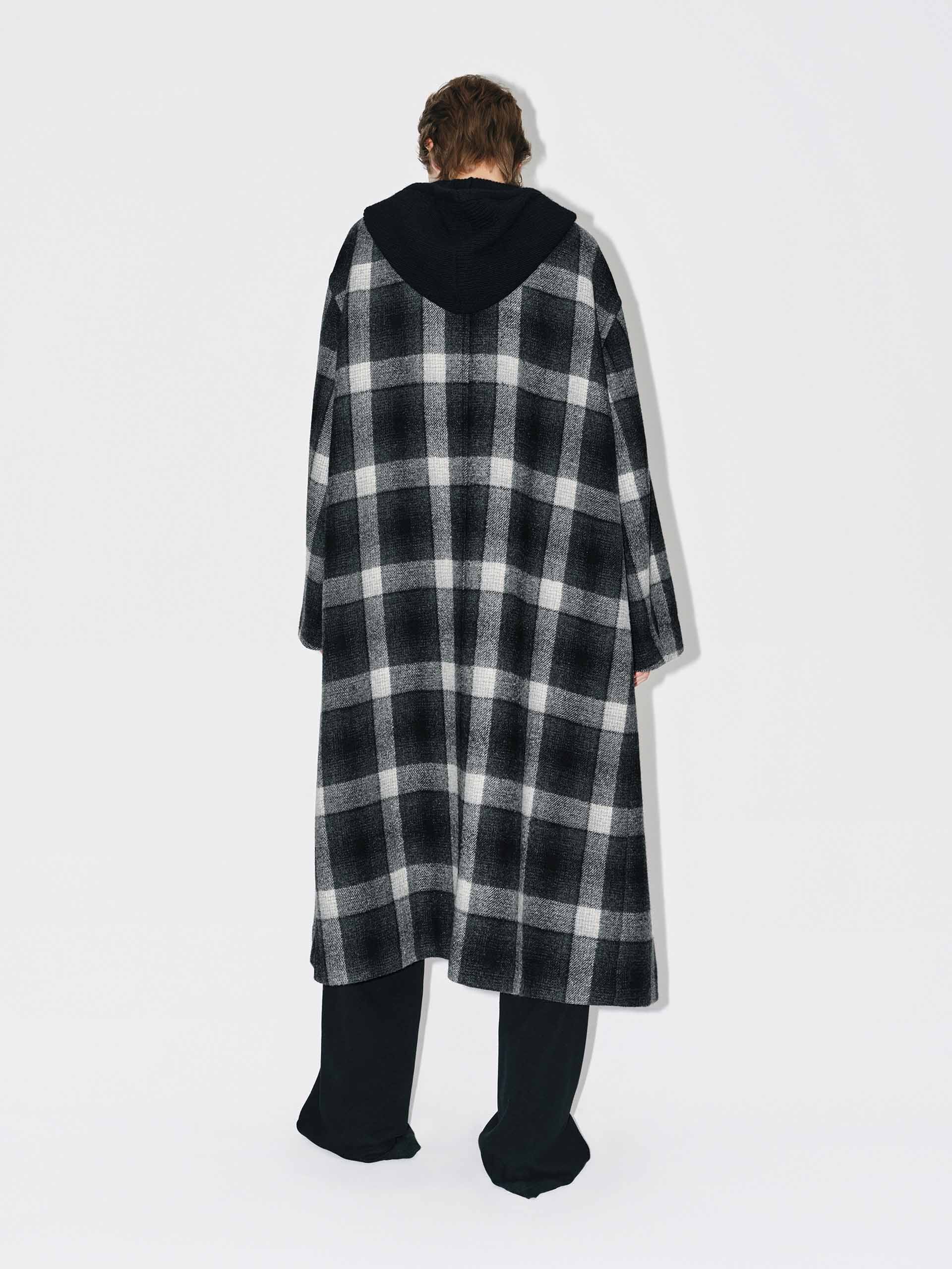 Paneled Detail Plaid Overcoat