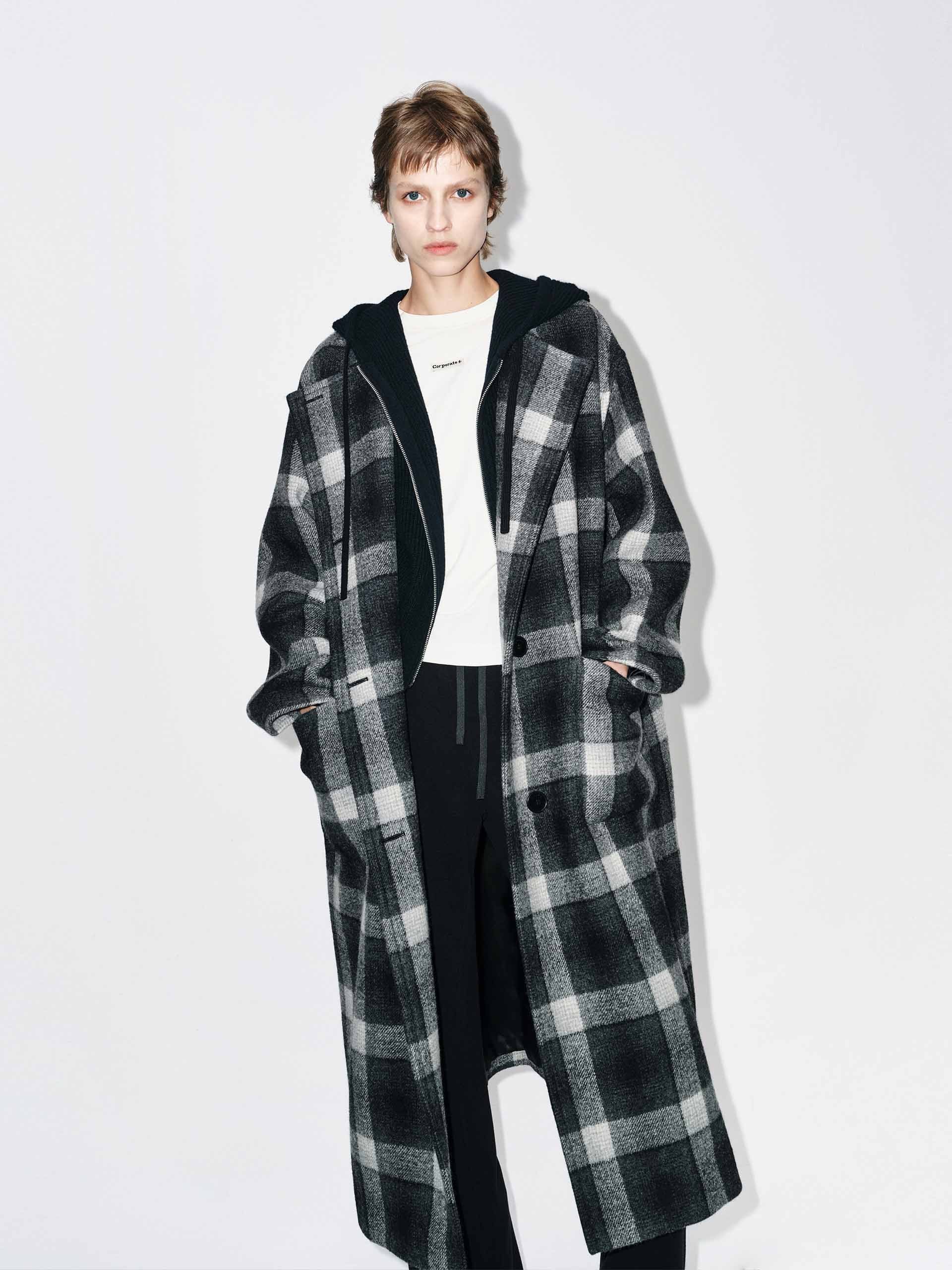 Paneled Detail Plaid Overcoat