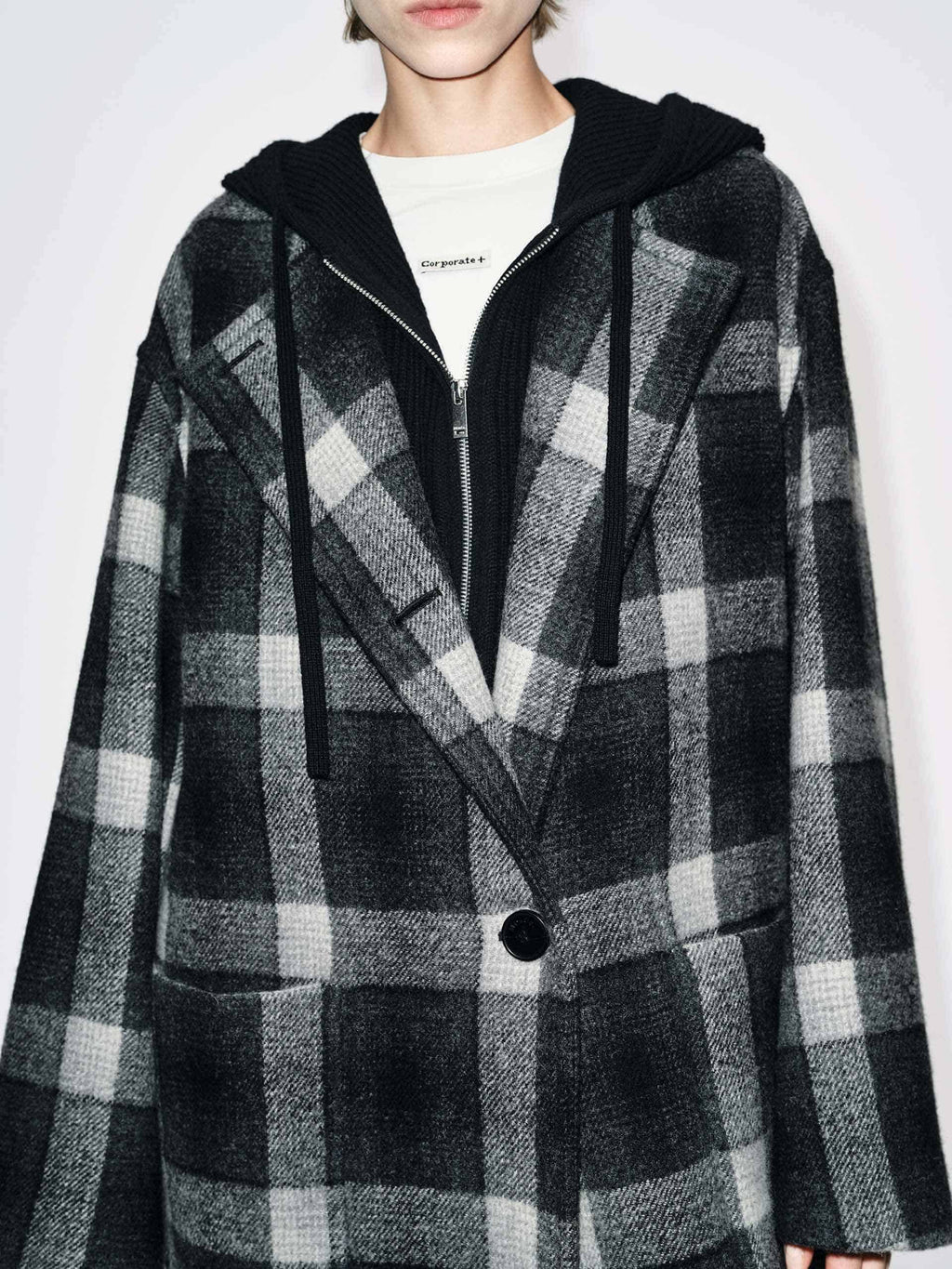 Paneled Detail Plaid Overcoat