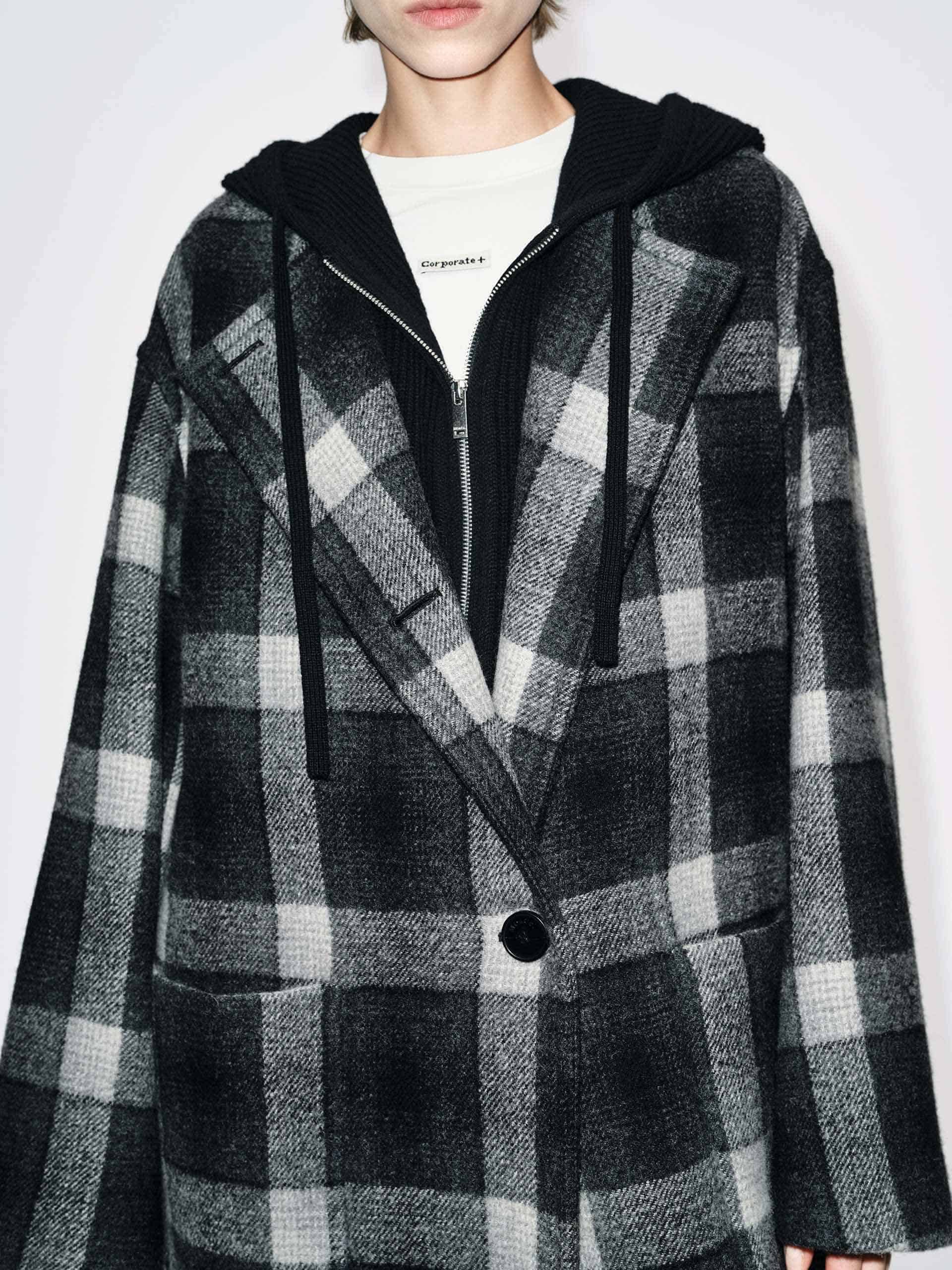 Paneled Detail Plaid Overcoat