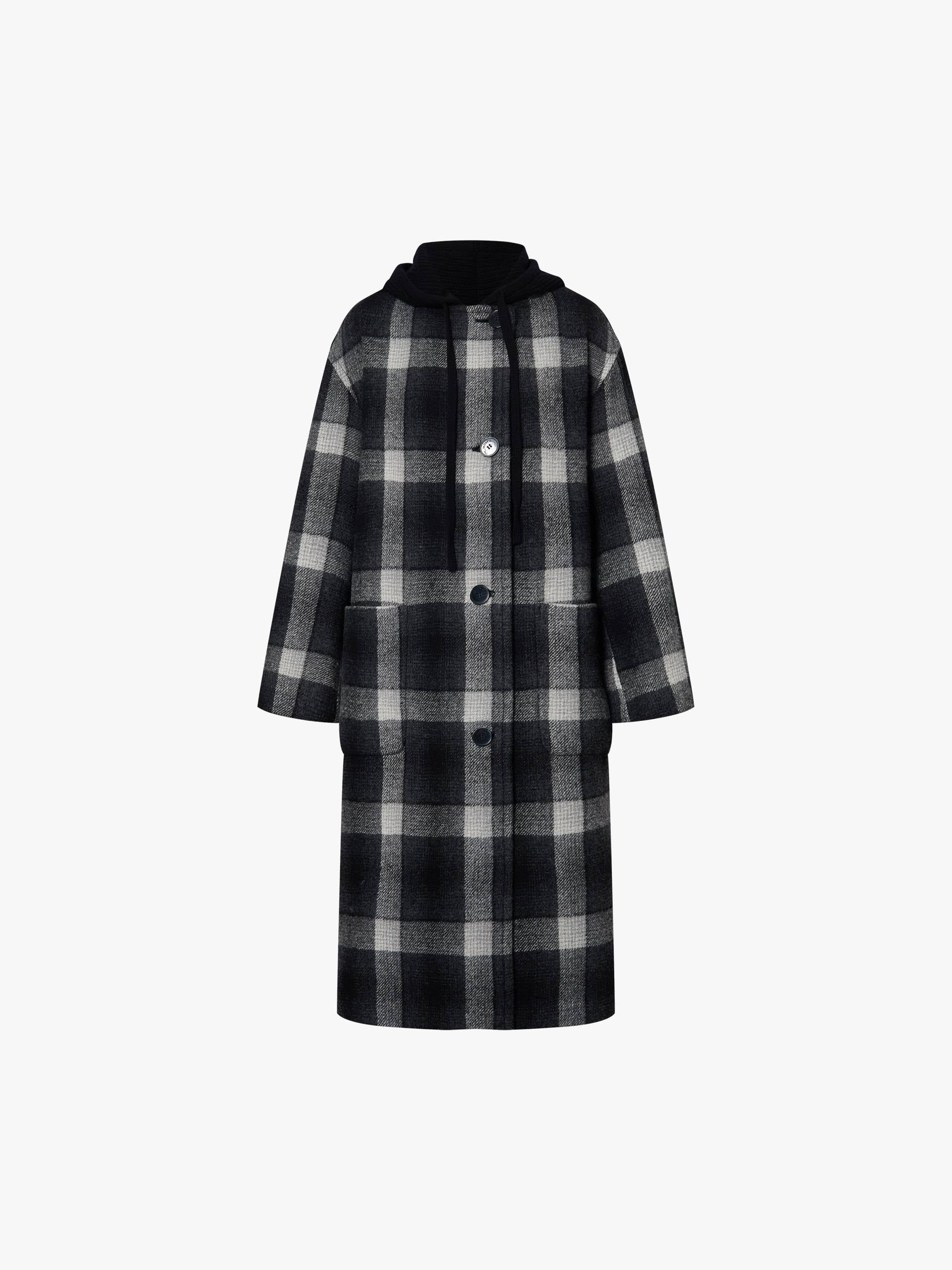Paneled Detail Plaid Overcoat