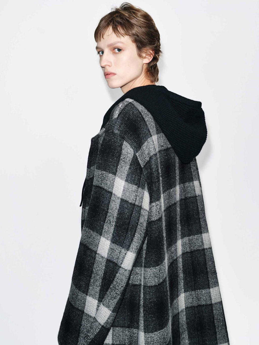 Paneled Detail Plaid Overcoat
