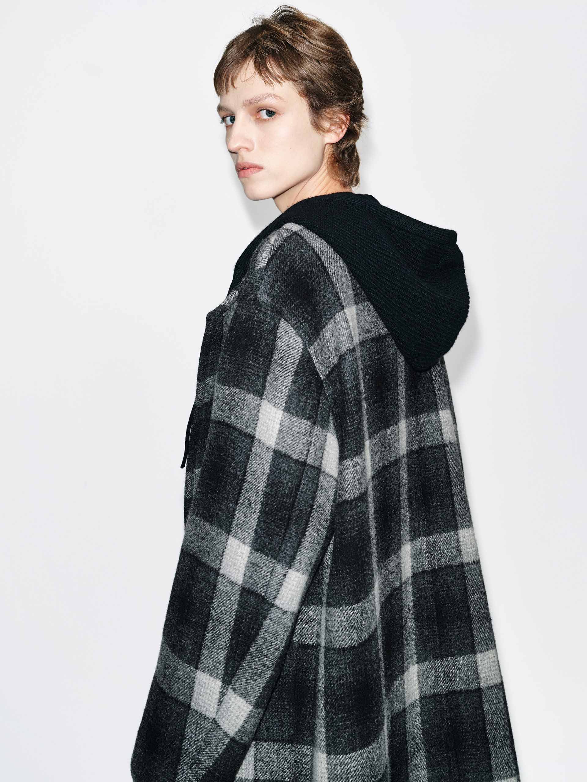 Paneled Detail Plaid Overcoat