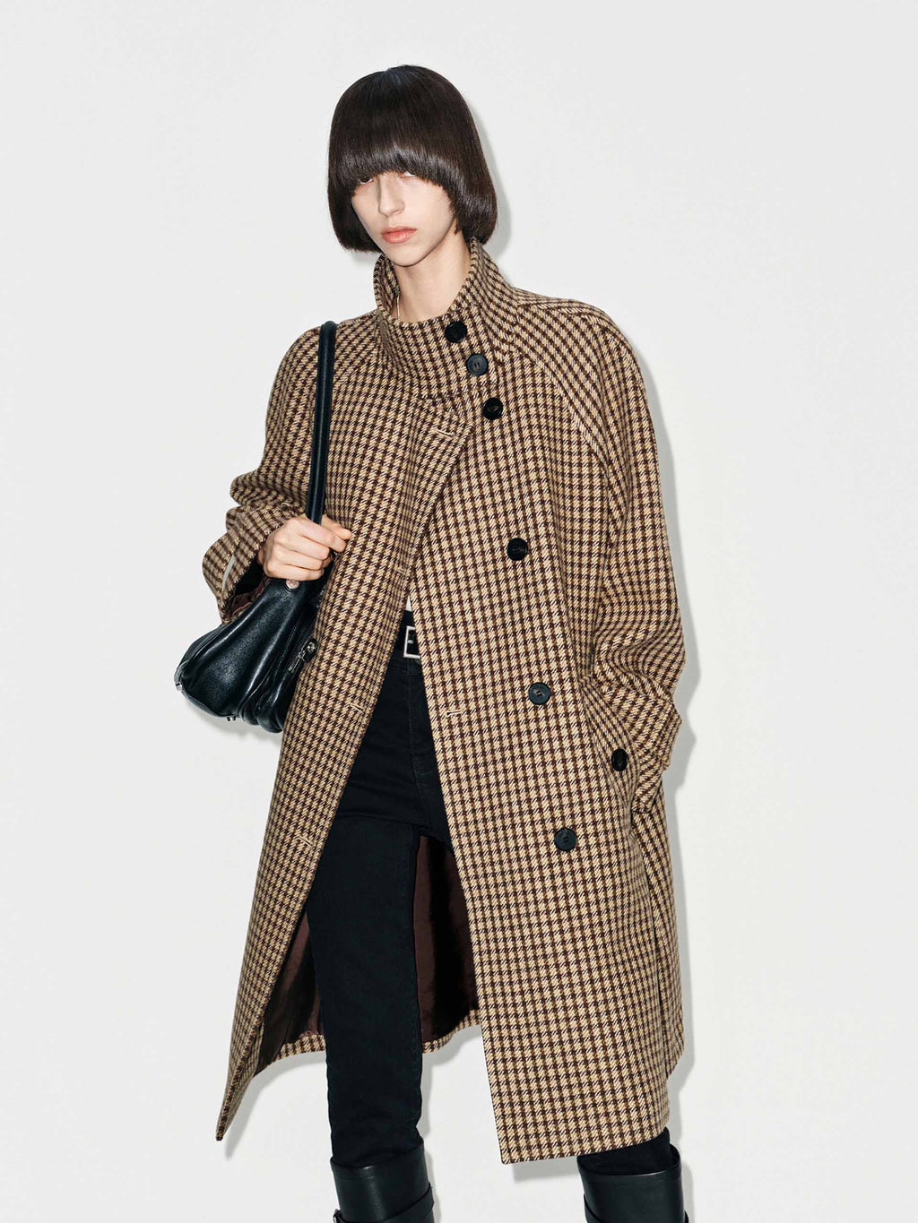 Plaid Button Wool Coat