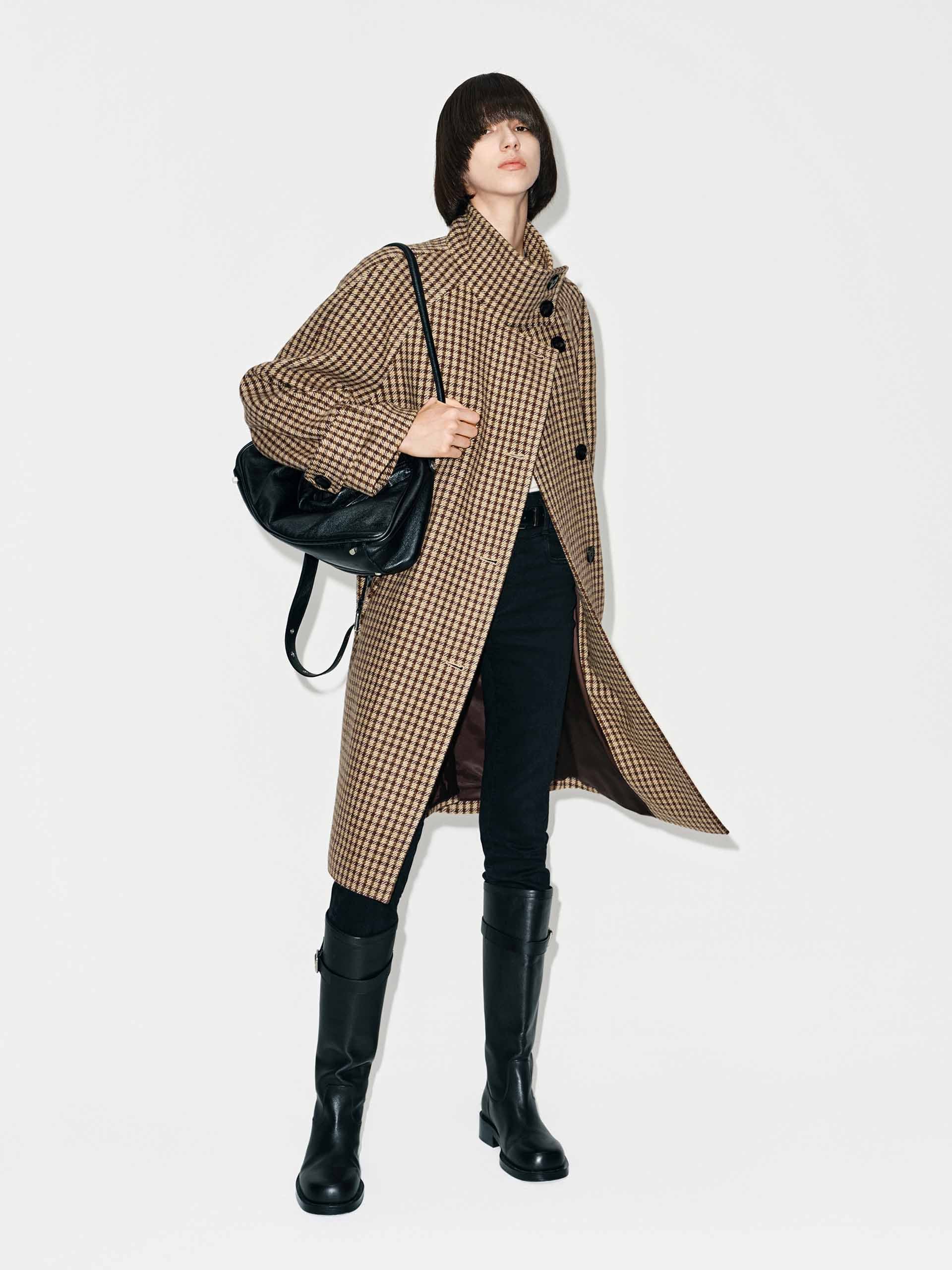 Plaid Button Wool Coat