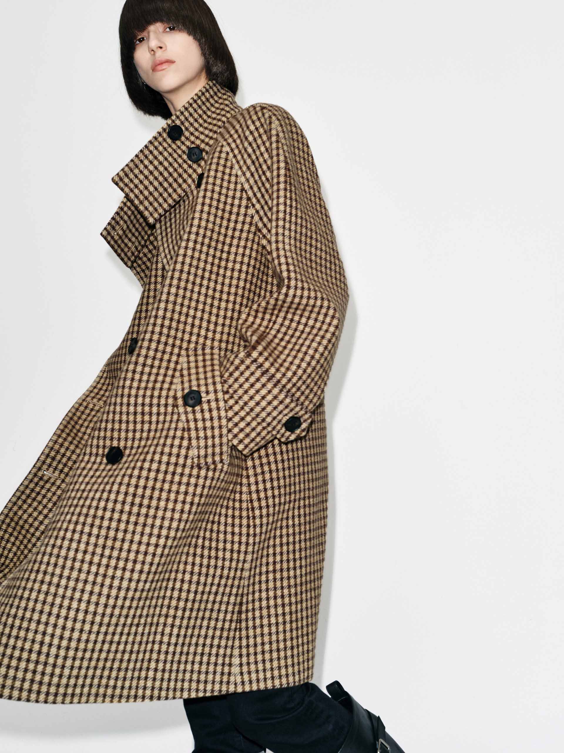 Plaid Button Wool Coat