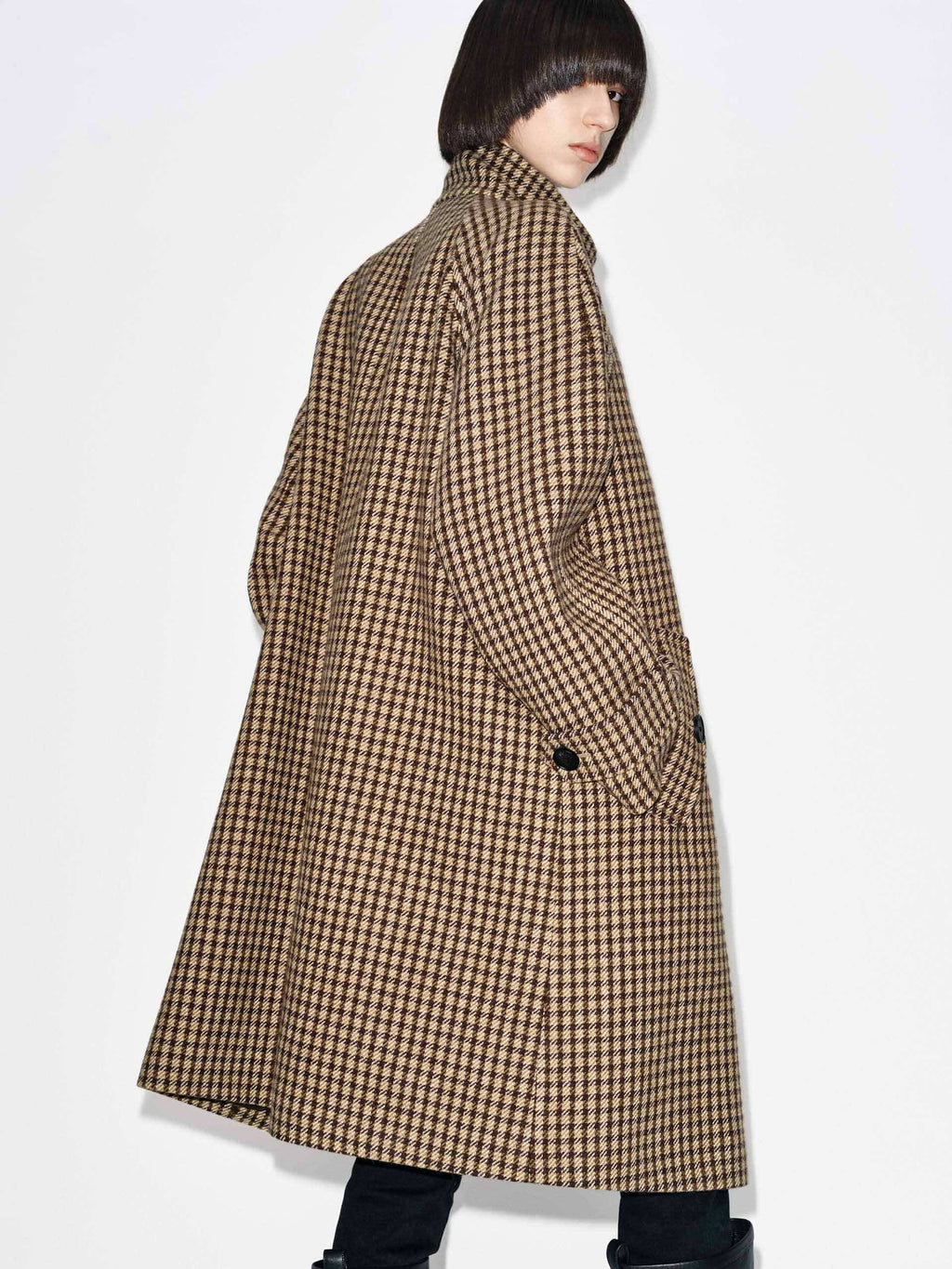 Plaid Button Wool Coat