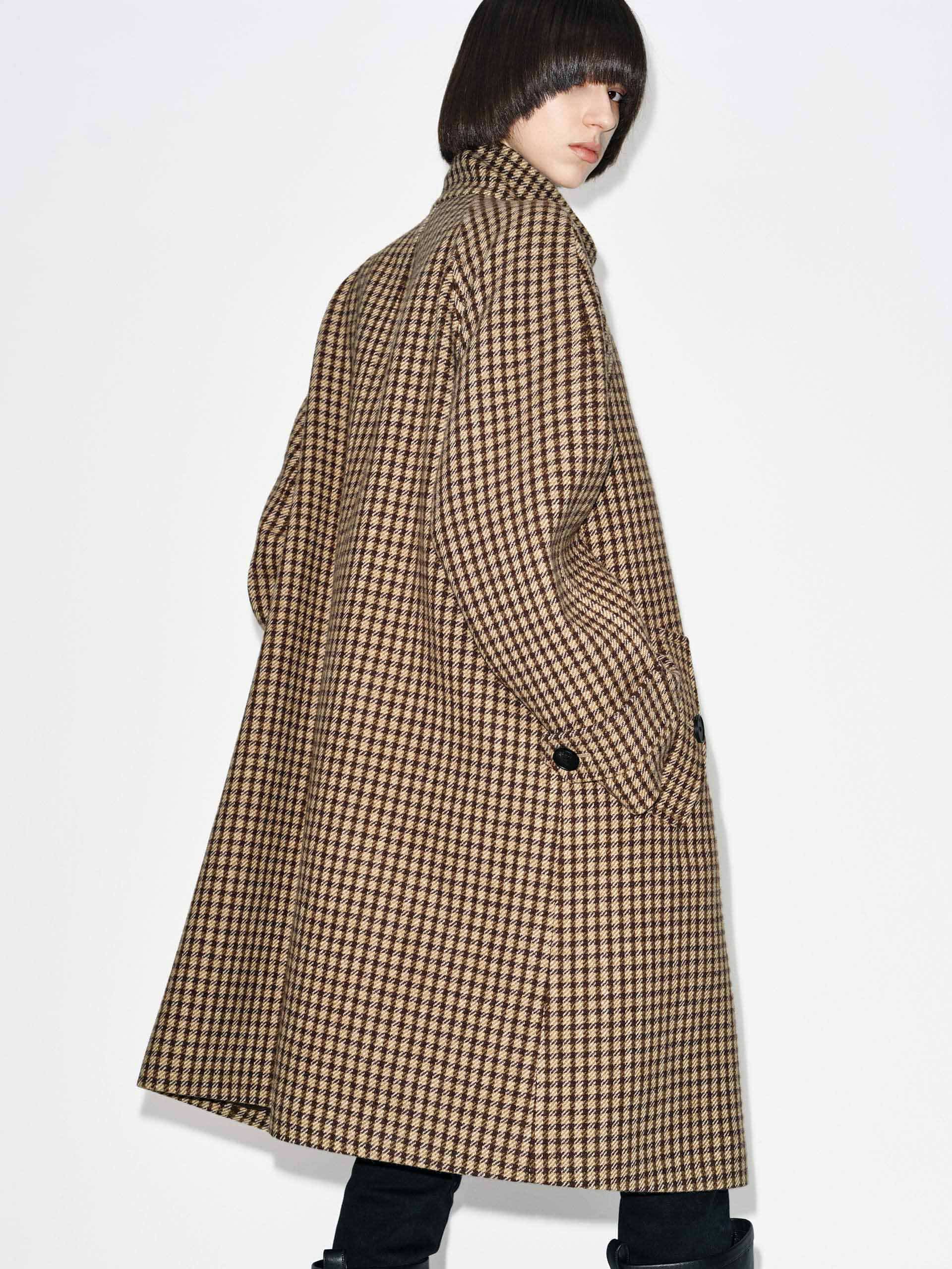Plaid Button Wool Coat