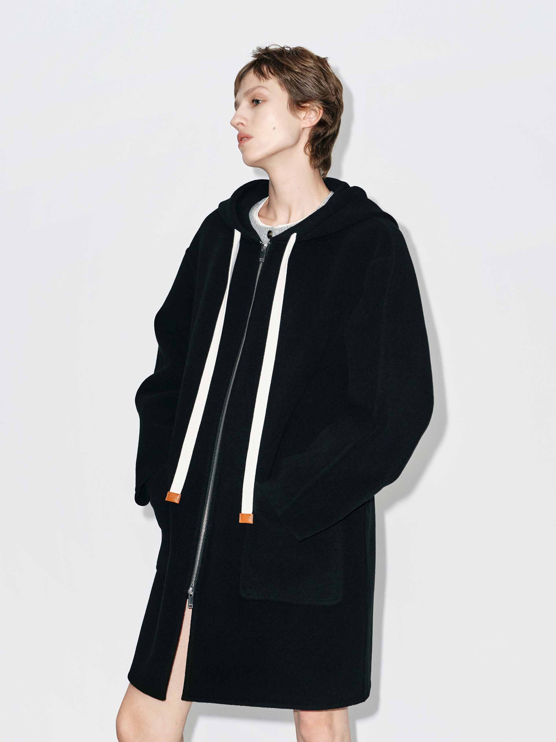 Drawstring Hooded Loose Coat