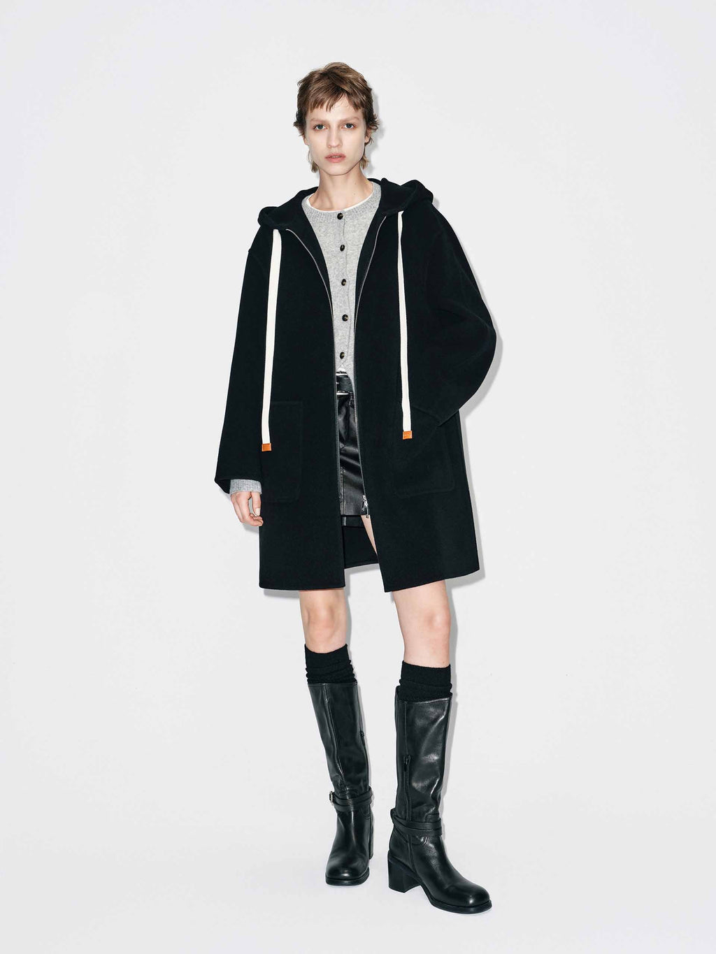Drawstring Hooded Loose Coat