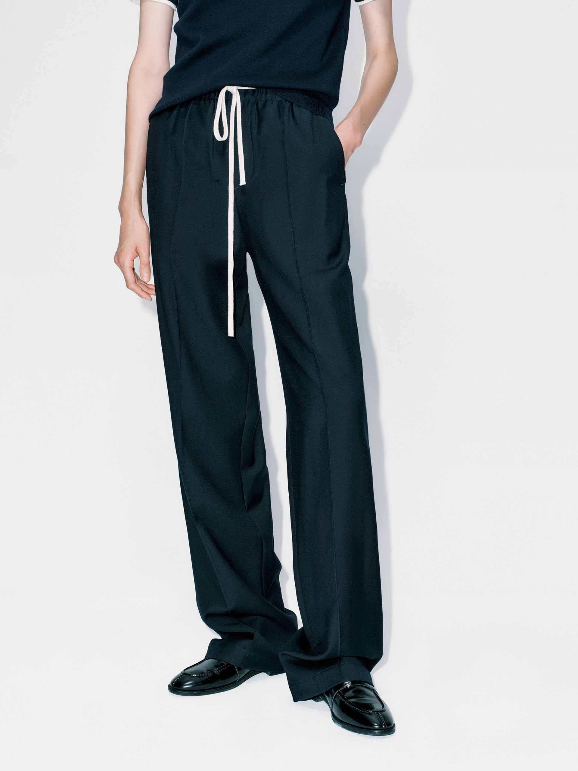 Contrast Drawstring Wool Trousers