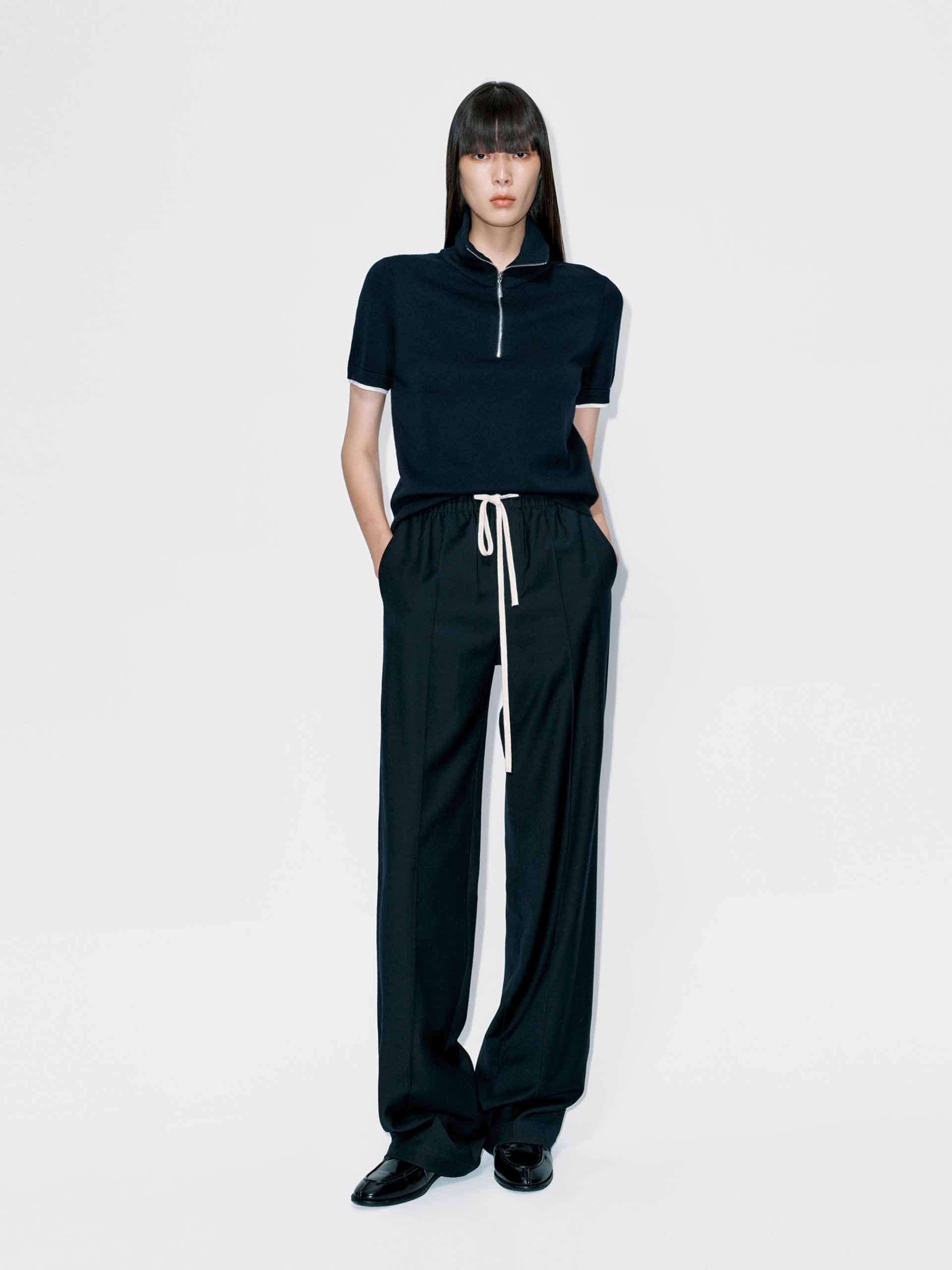 Contrast Drawstring Wool Trousers