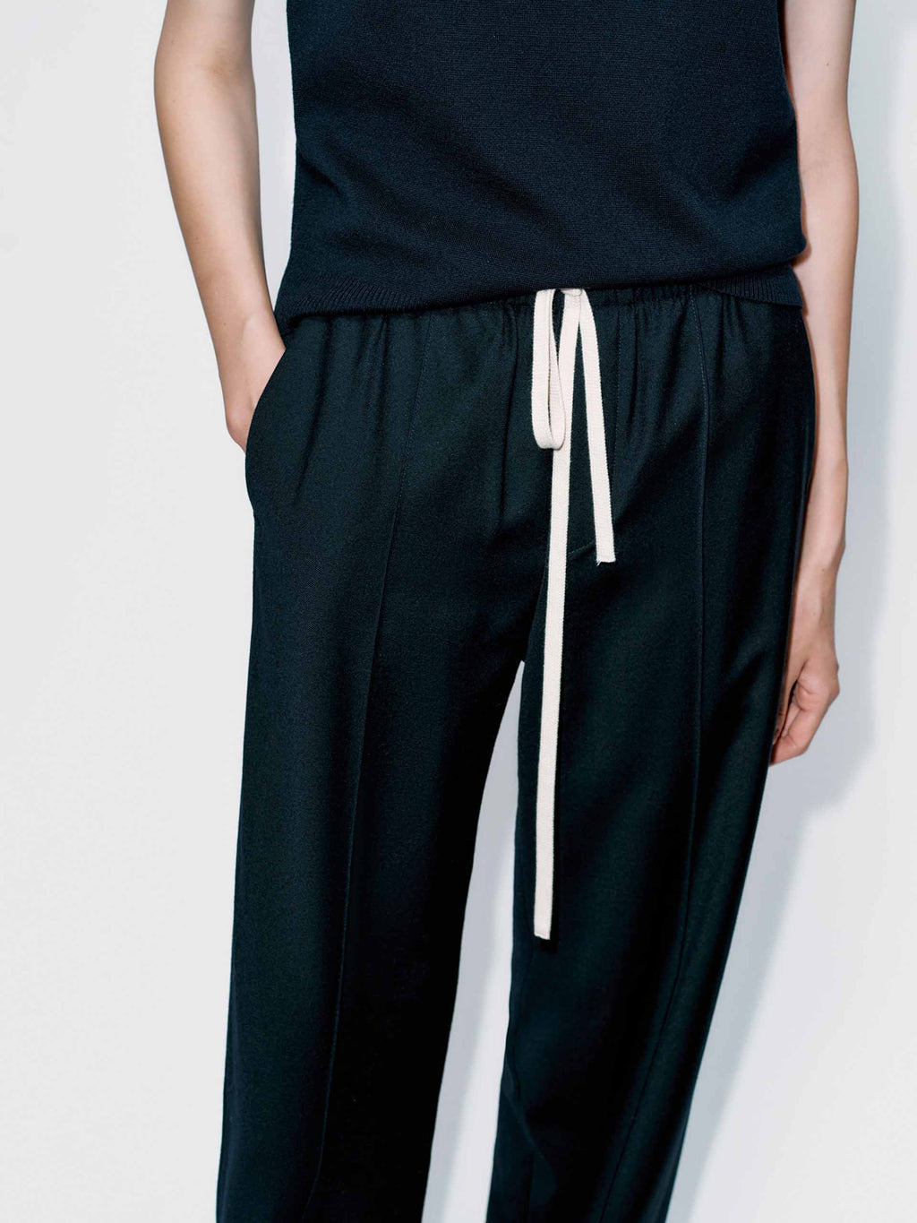 Contrast Drawstring Wool Trousers