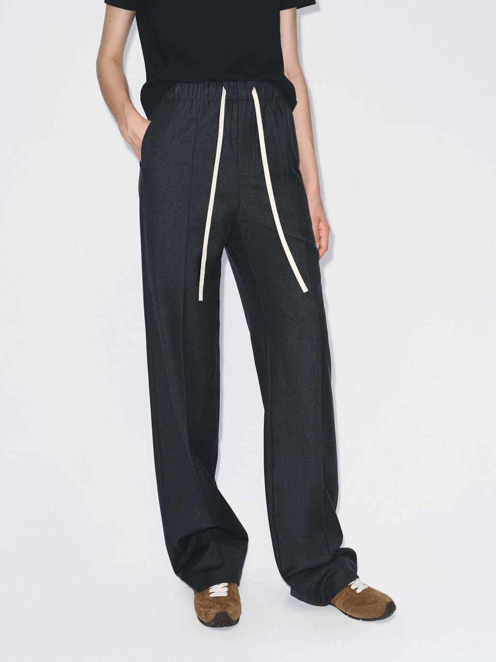 Contrast Drawstring Wool Trousers