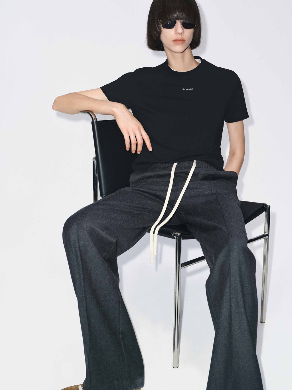 Contrast Drawstring Wool Trousers