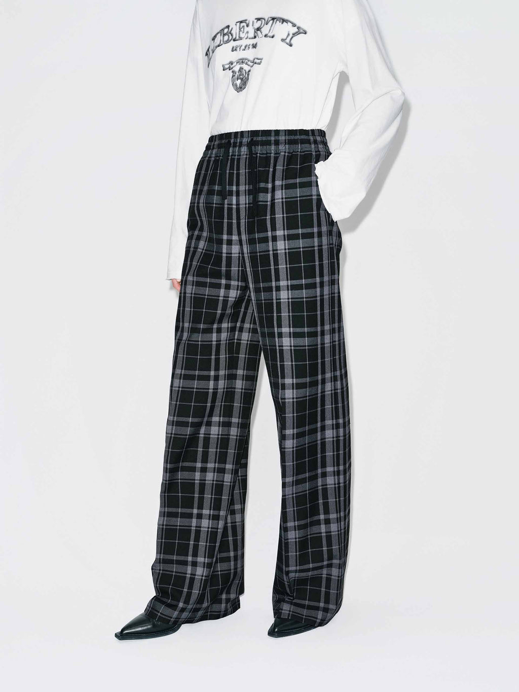 Plaid Drawstring Trousers