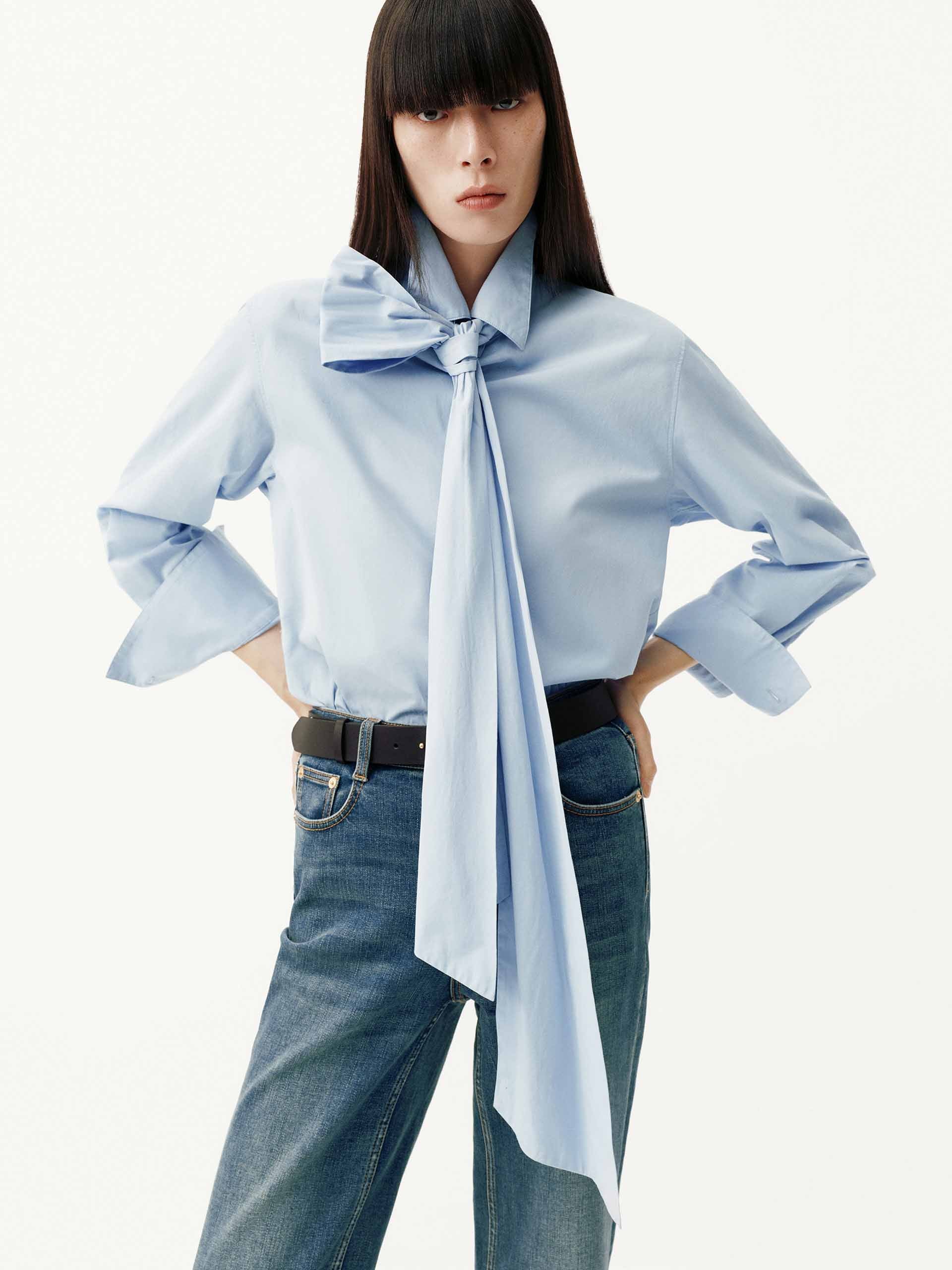 Necktie Detail Cotton Shirt