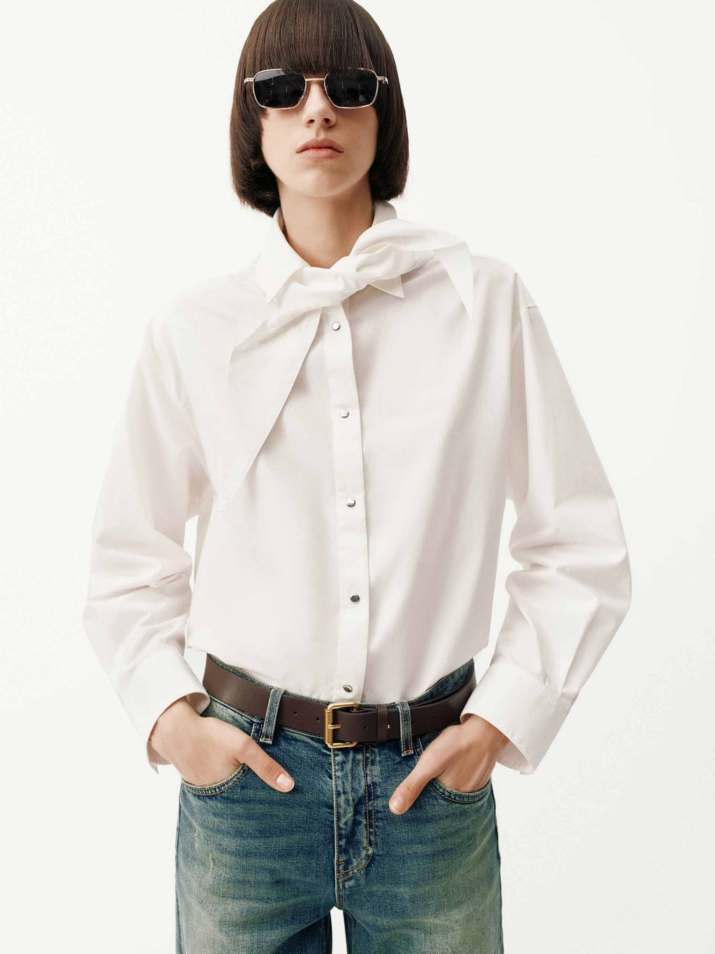 Necktie Detail Cotton Shirt