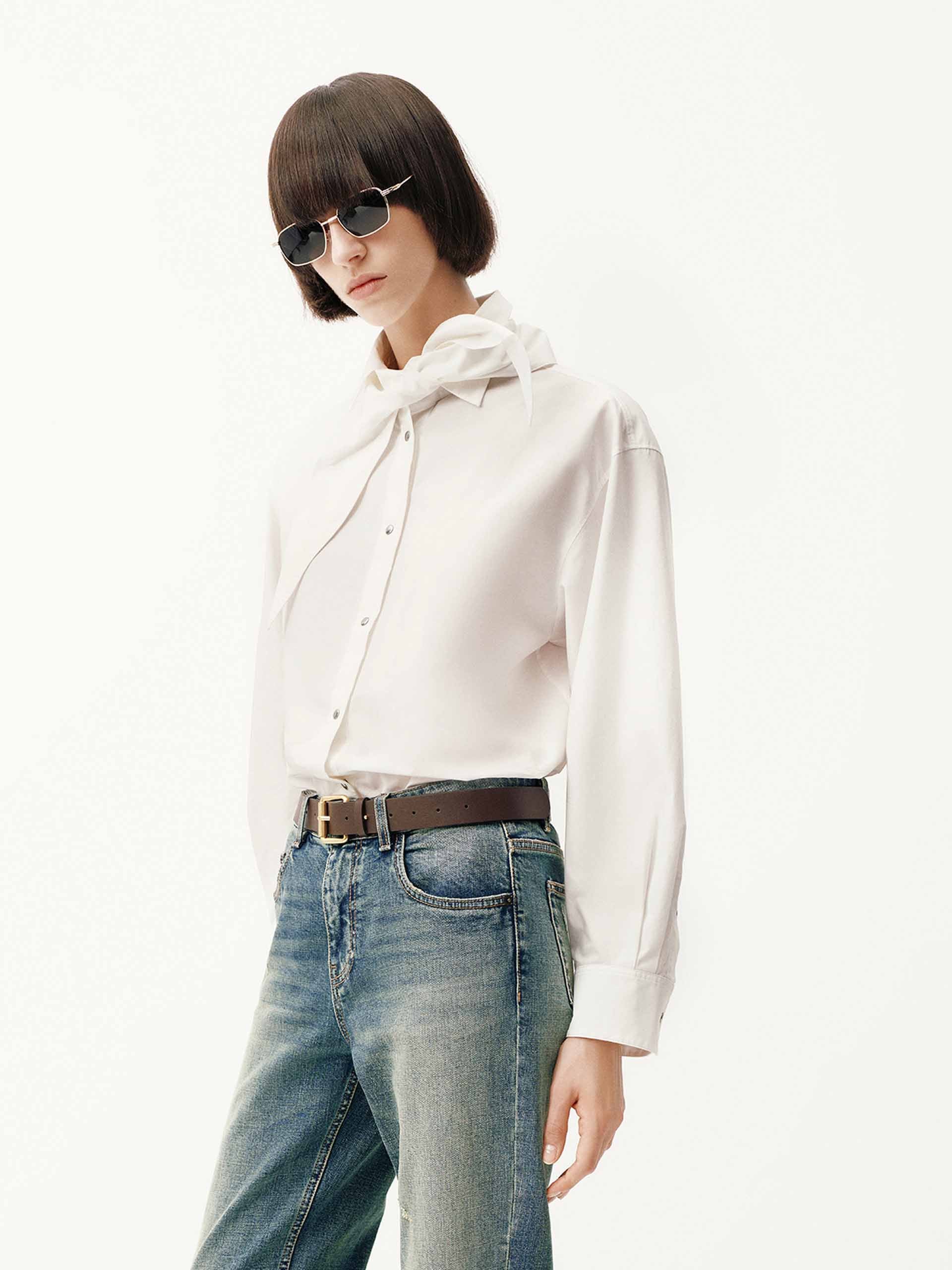 Necktie Detail Cotton Shirt