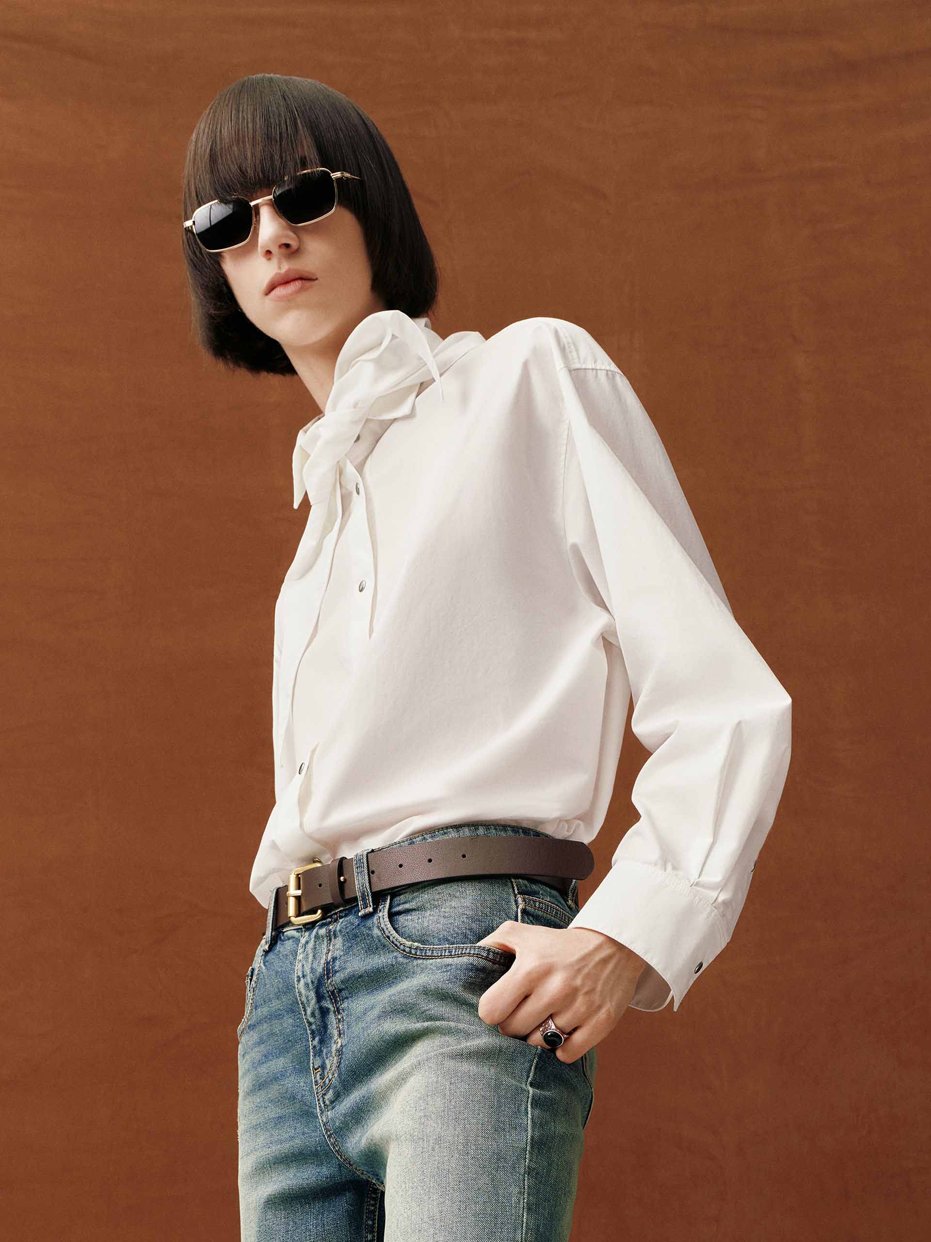 Necktie Detail Cotton Shirt