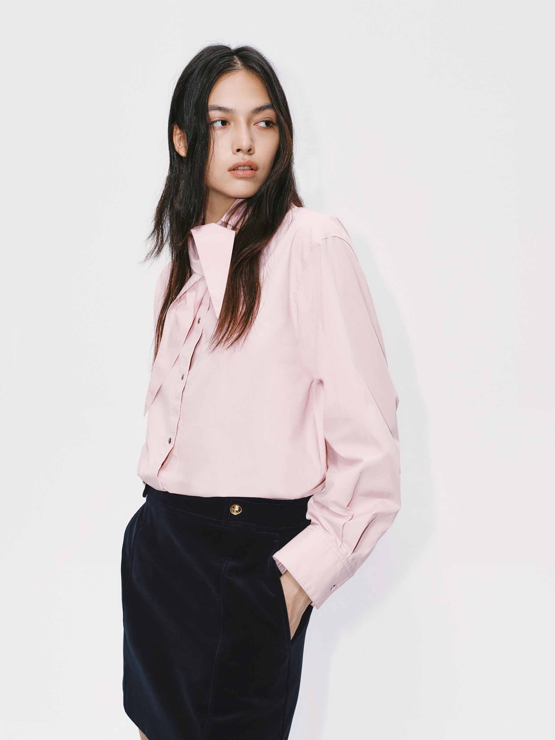 Necktie Detail Cotton Shirt