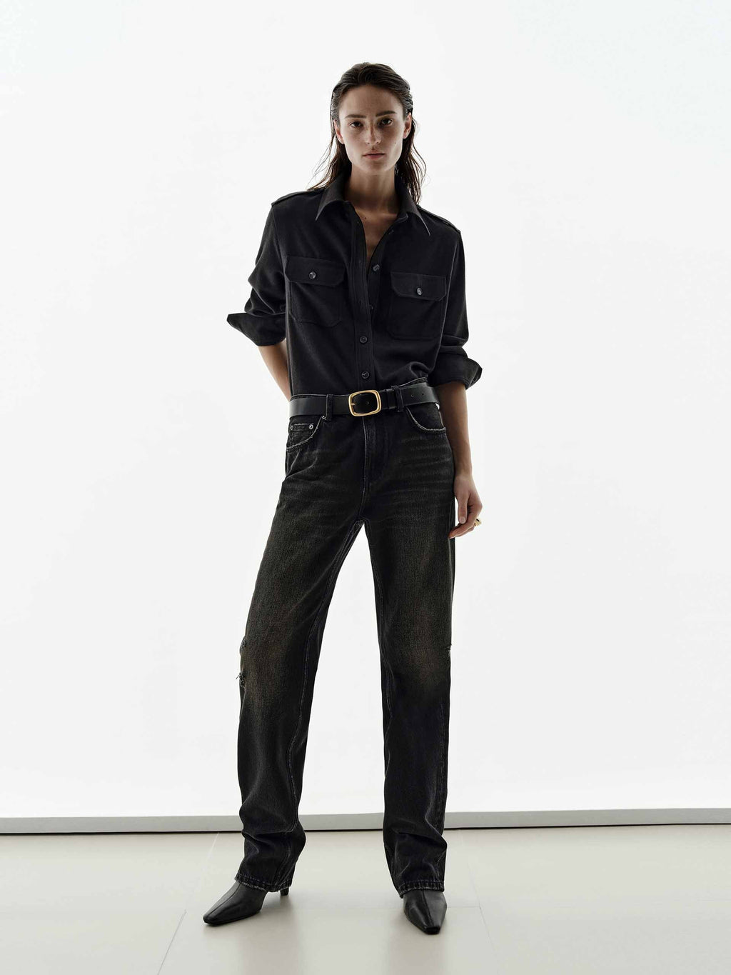 Wool Blend Military Style Shirt