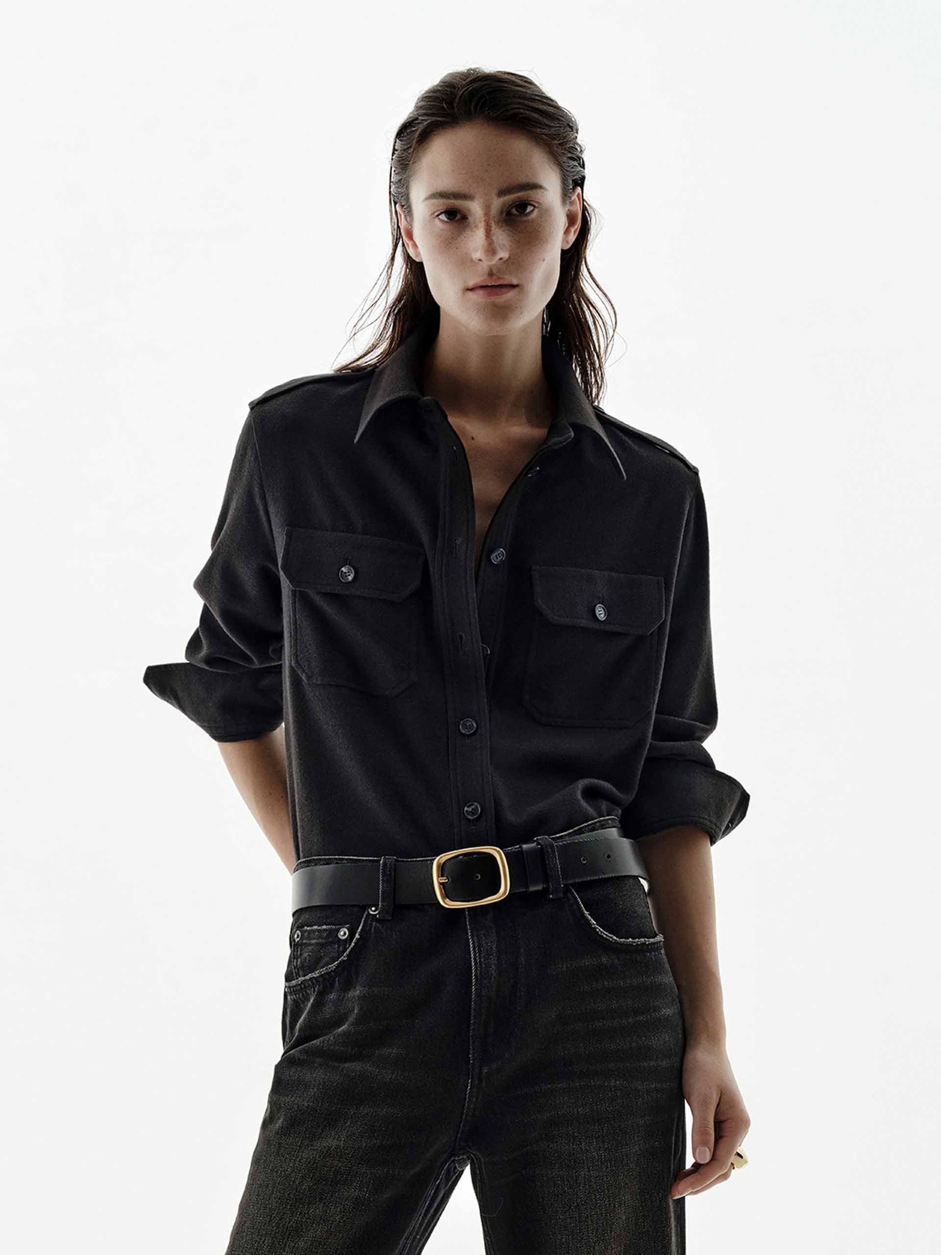 Wool Blend Military Style Shirt
