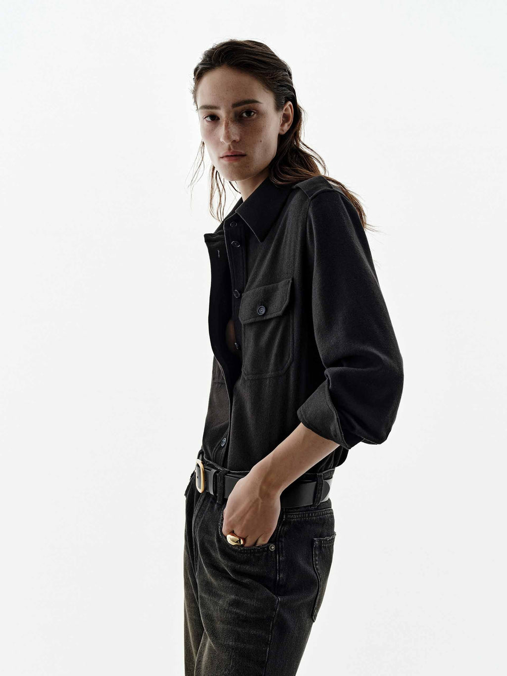 Wool Blend Military Style Shirt