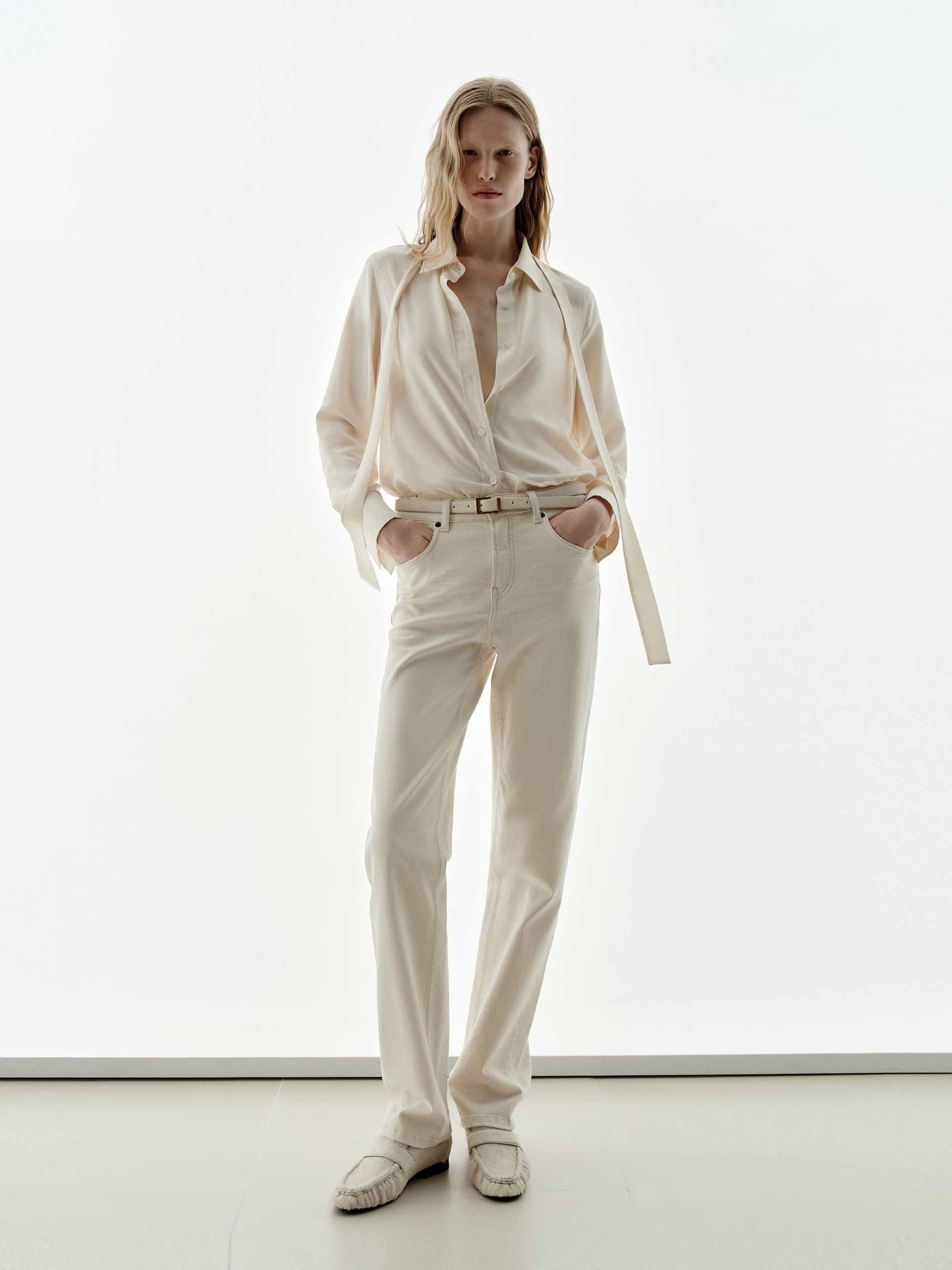 Necktie Detail Silk Shirt