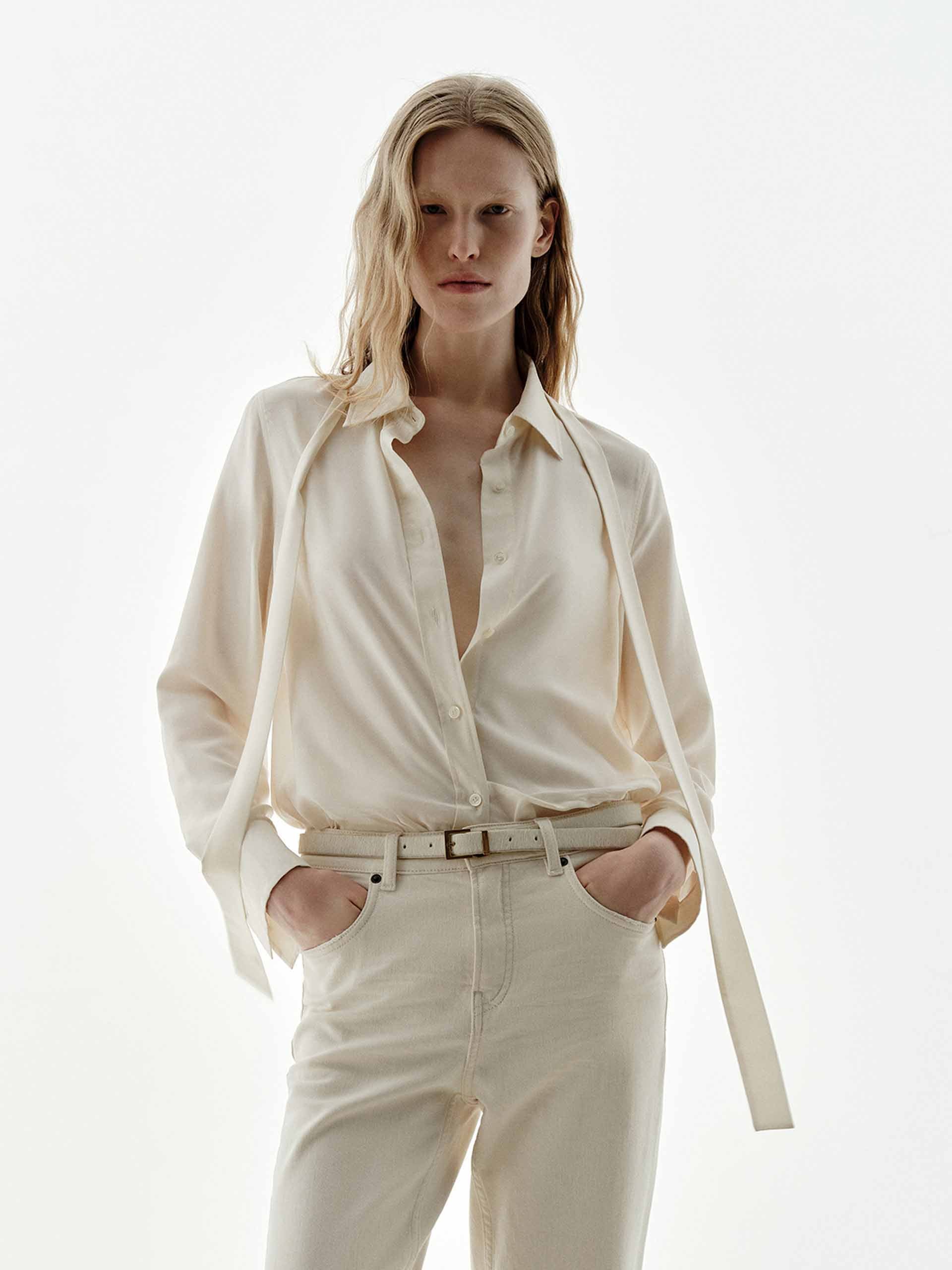 Necktie Detail Silk Shirt