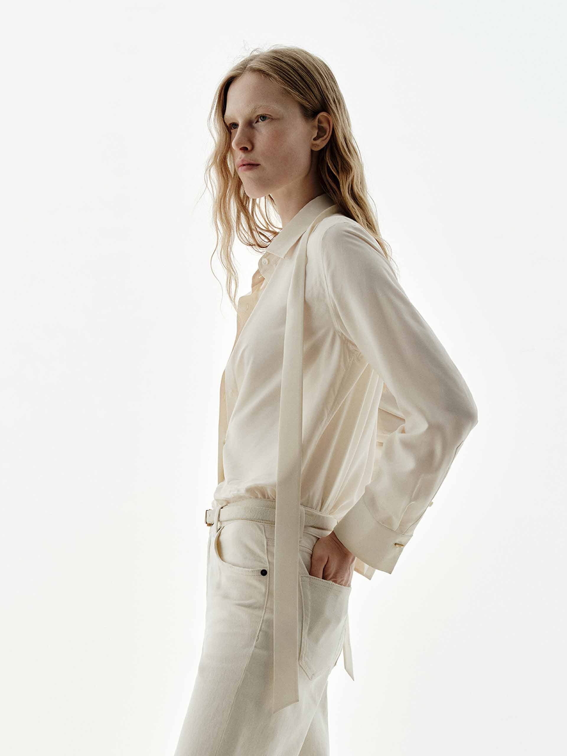 Necktie Detail Silk Shirt