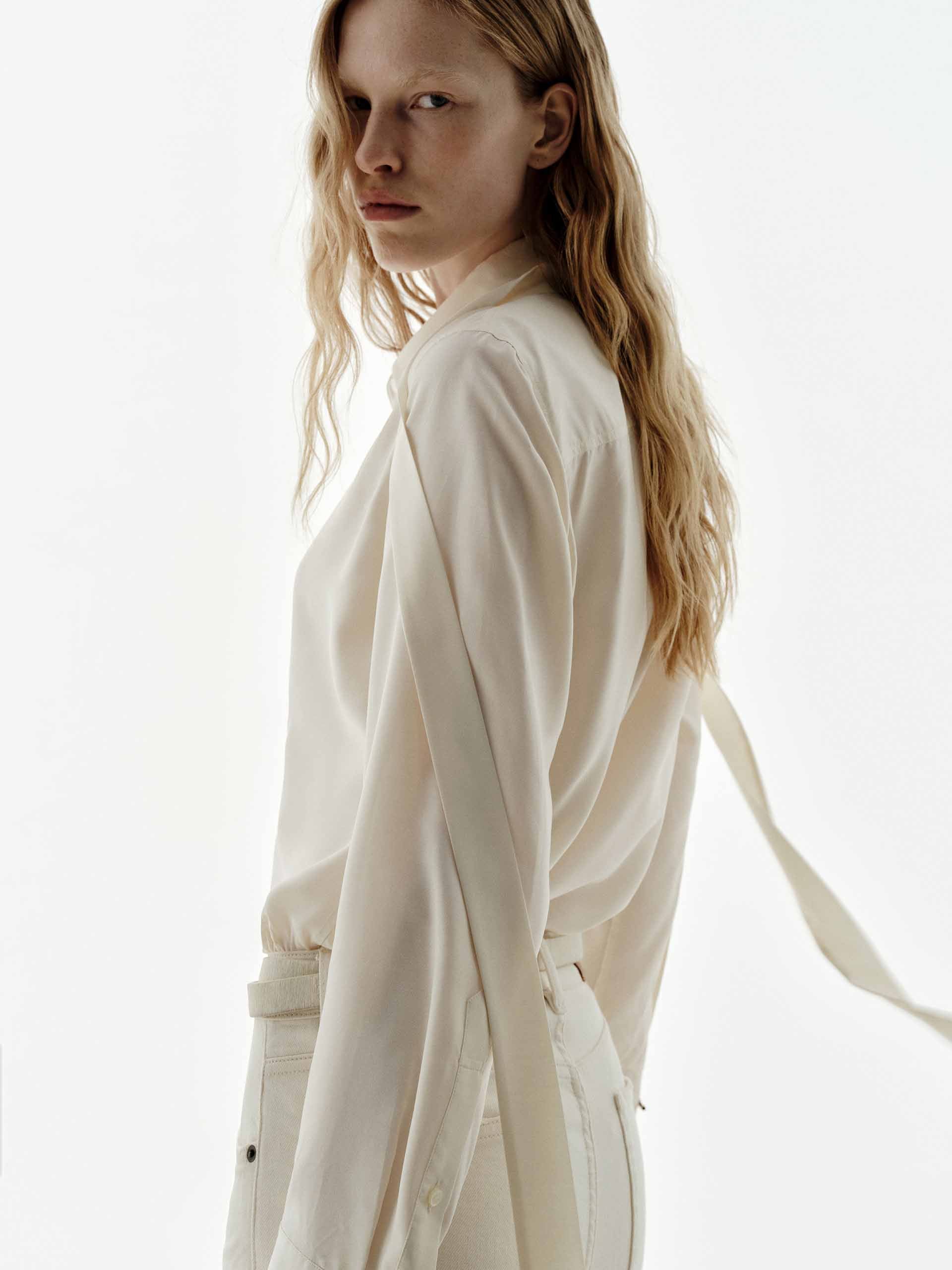 Necktie Detail Silk Shirt