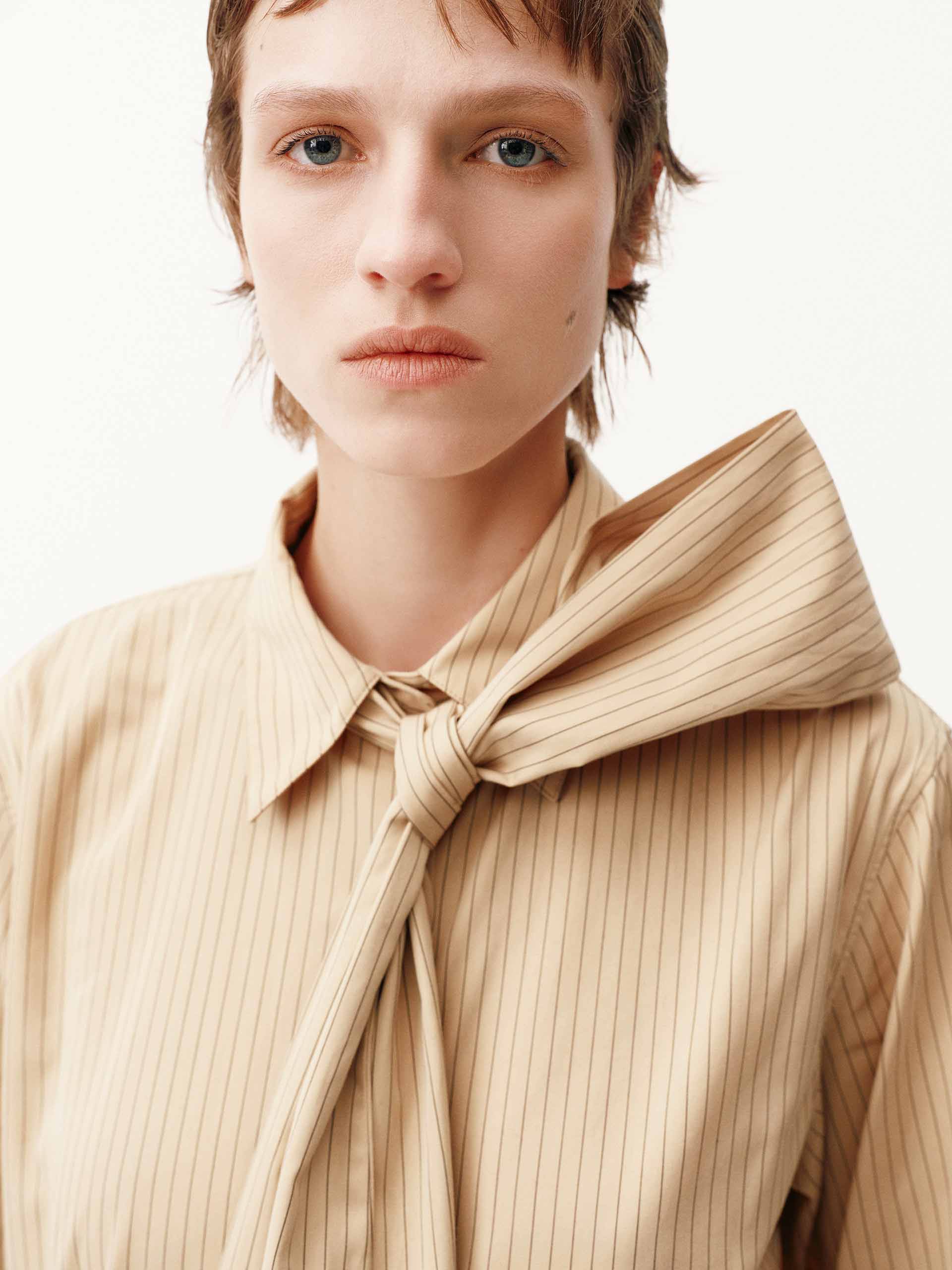 Necktie Detail Striped Shirt