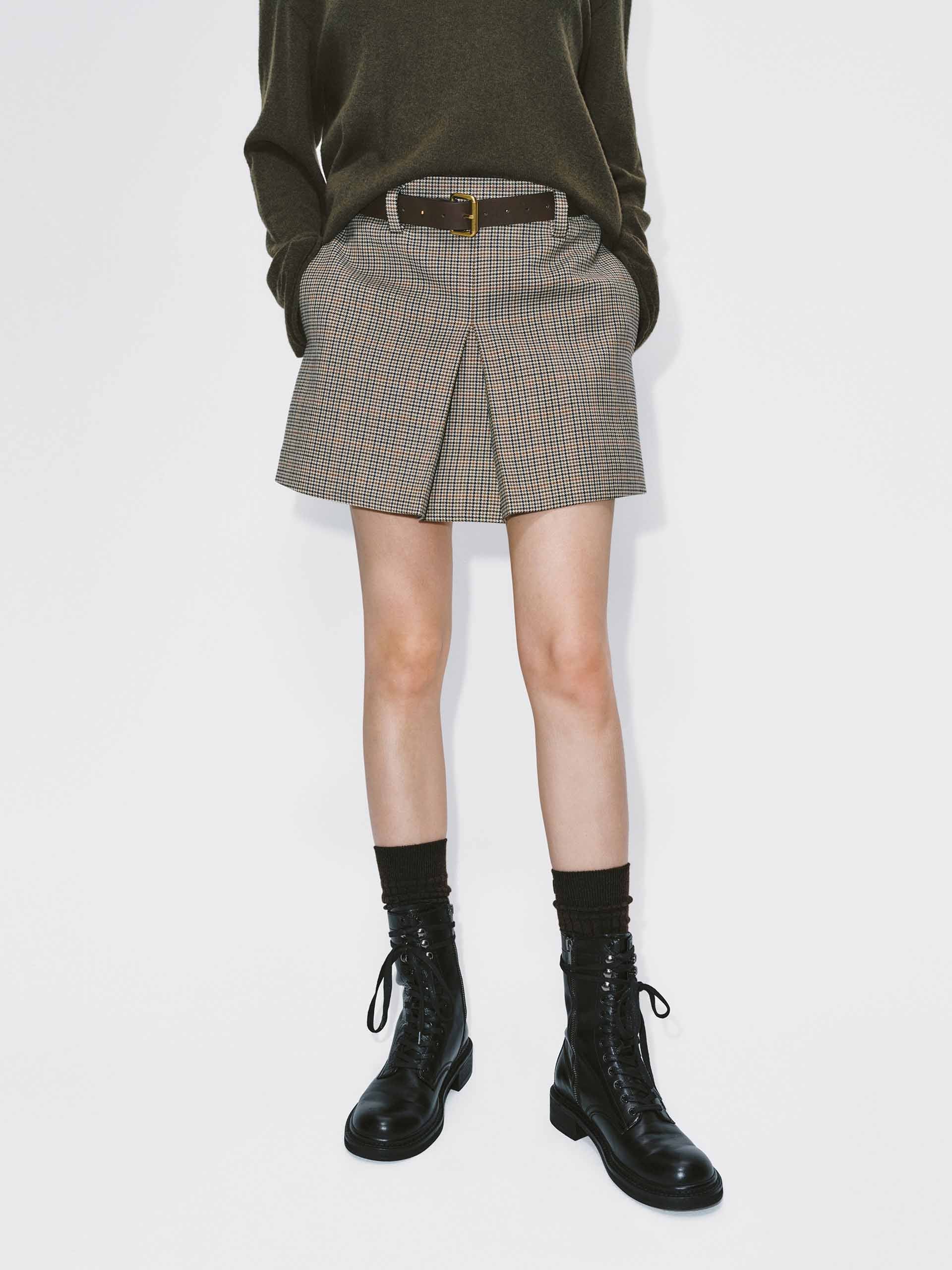 Houndstooth Belted Skirt