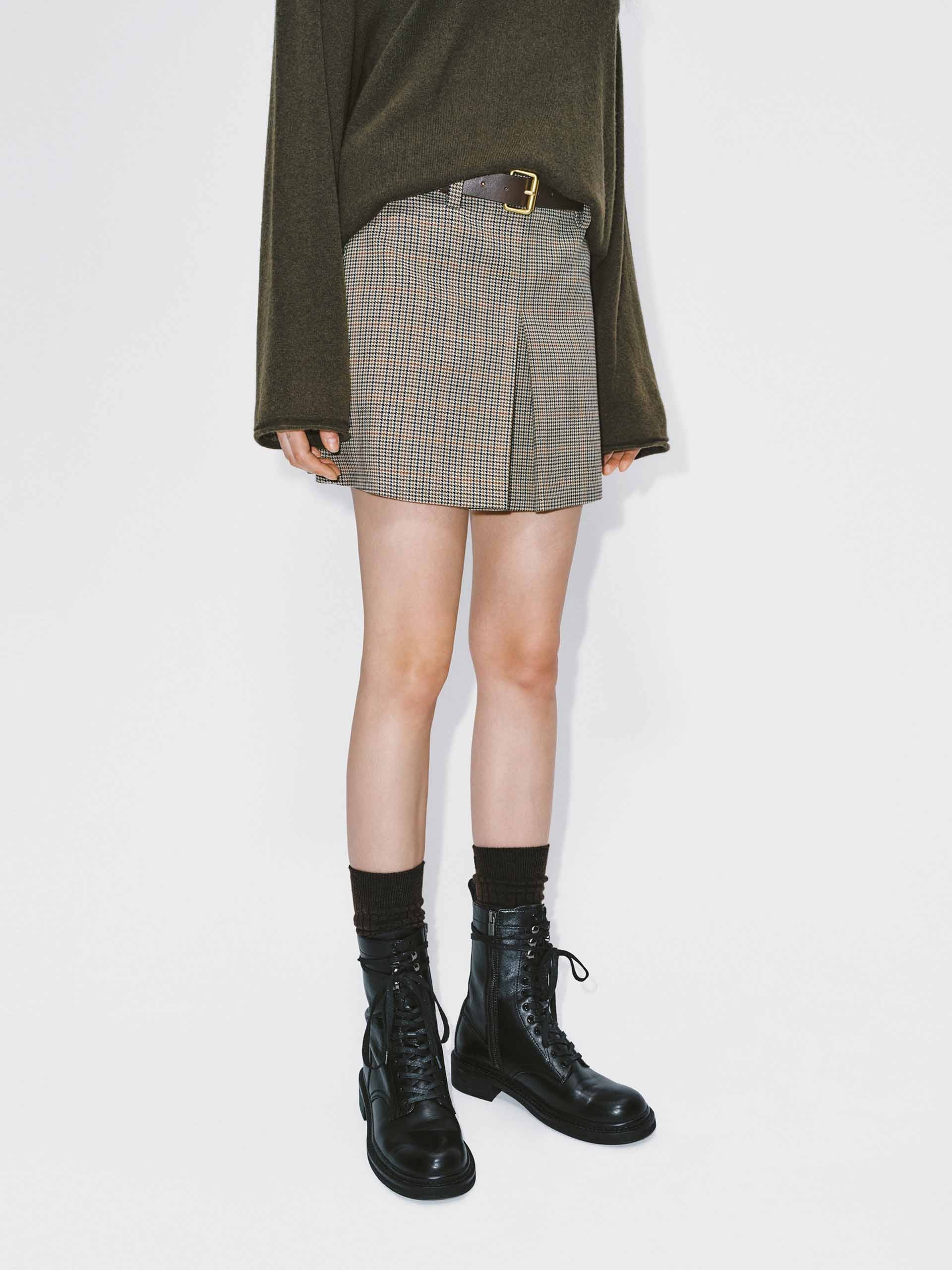 Houndstooth Belted Skirt