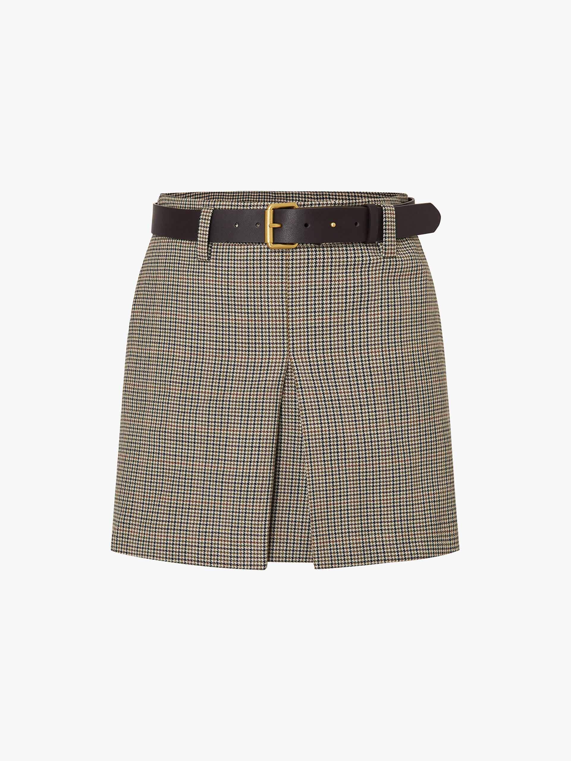 Houndstooth Belted Skirt