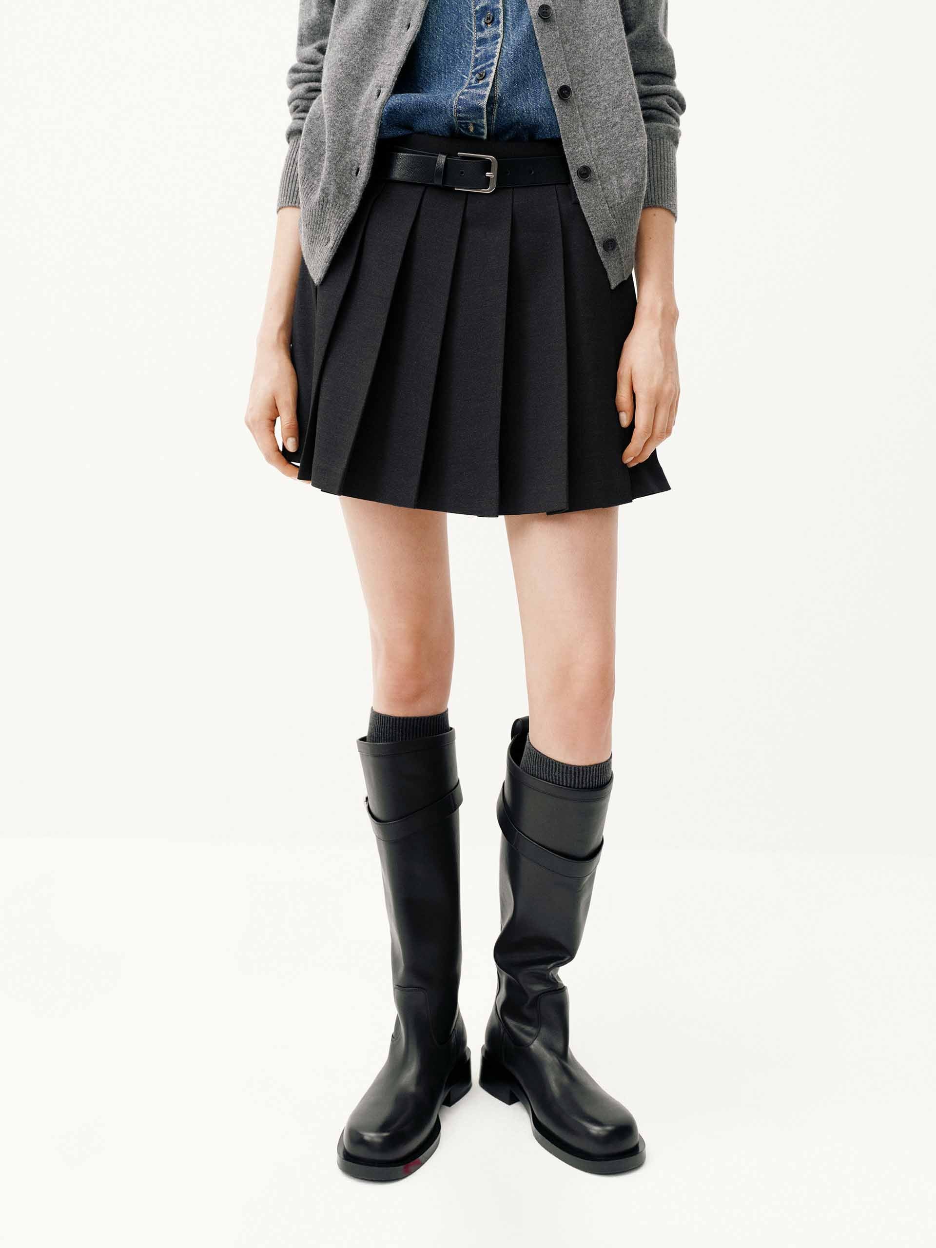 A-line Pleated Belt Skirt