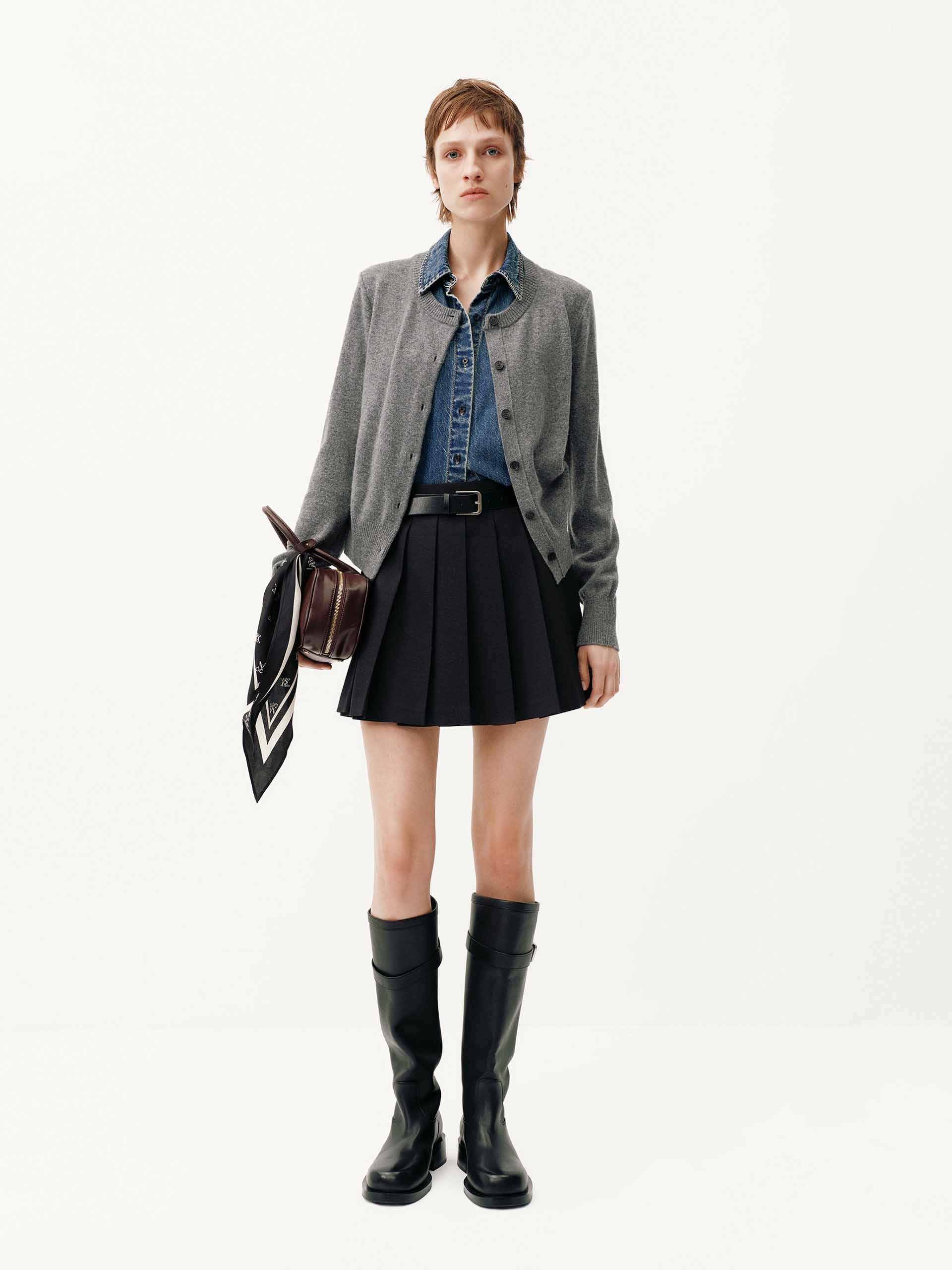 A-line Pleated Belt Skirt