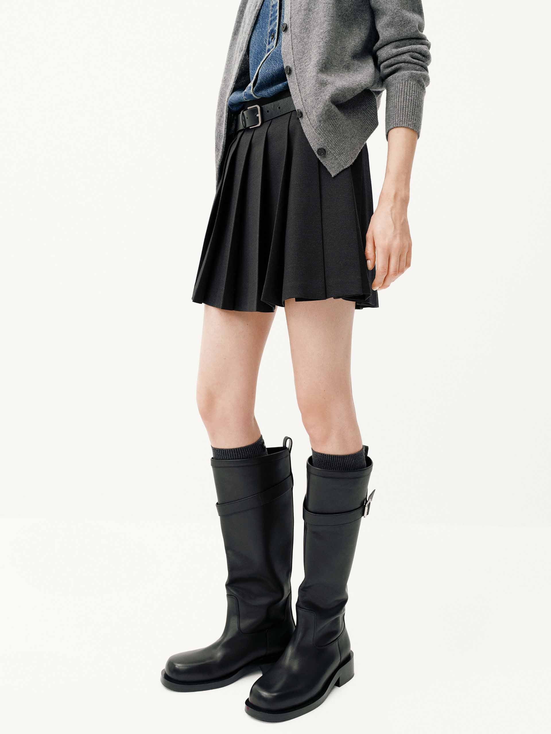 A-line Pleated Belt Skirt