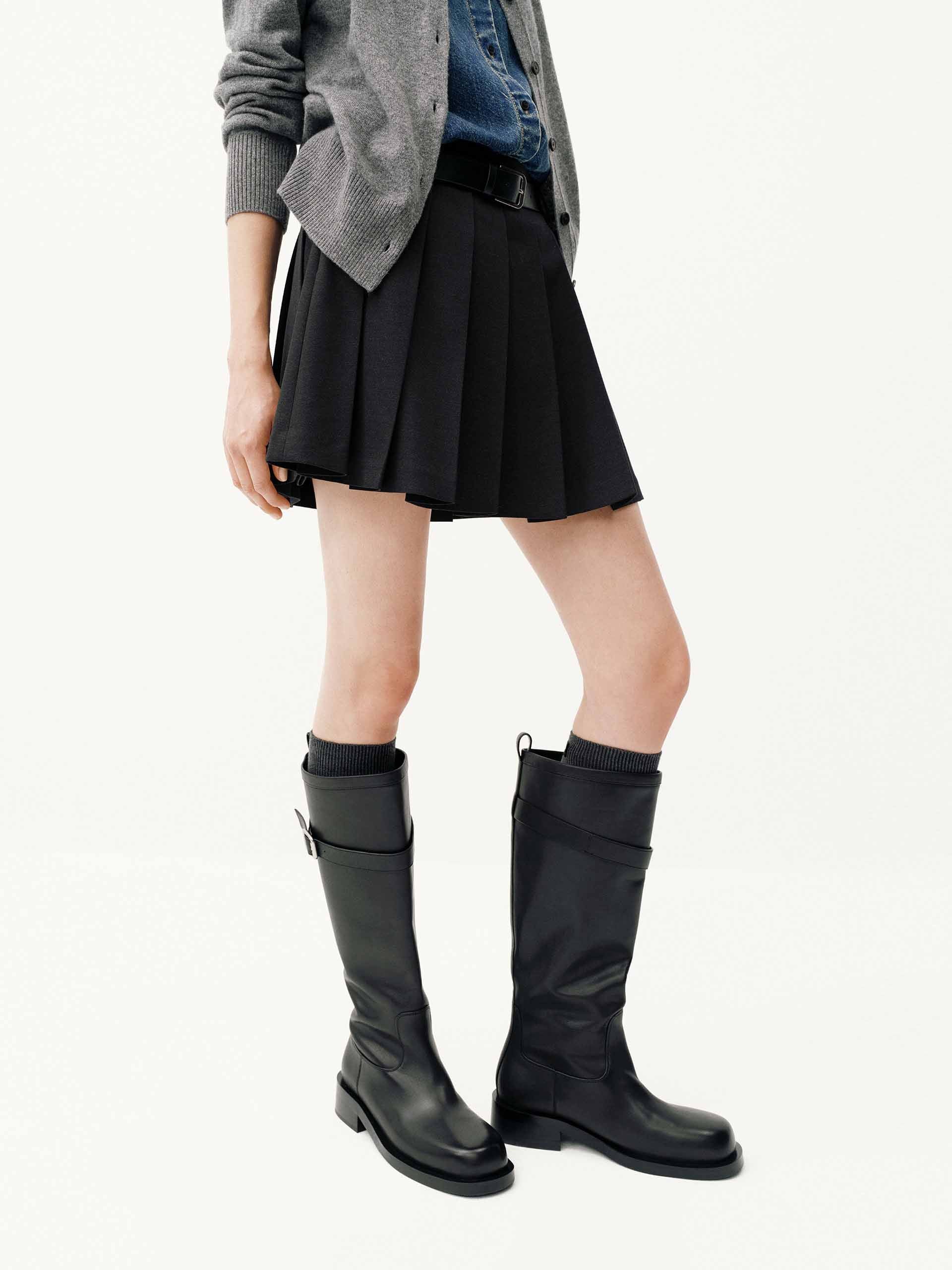 A-line Pleated Belt Skirt