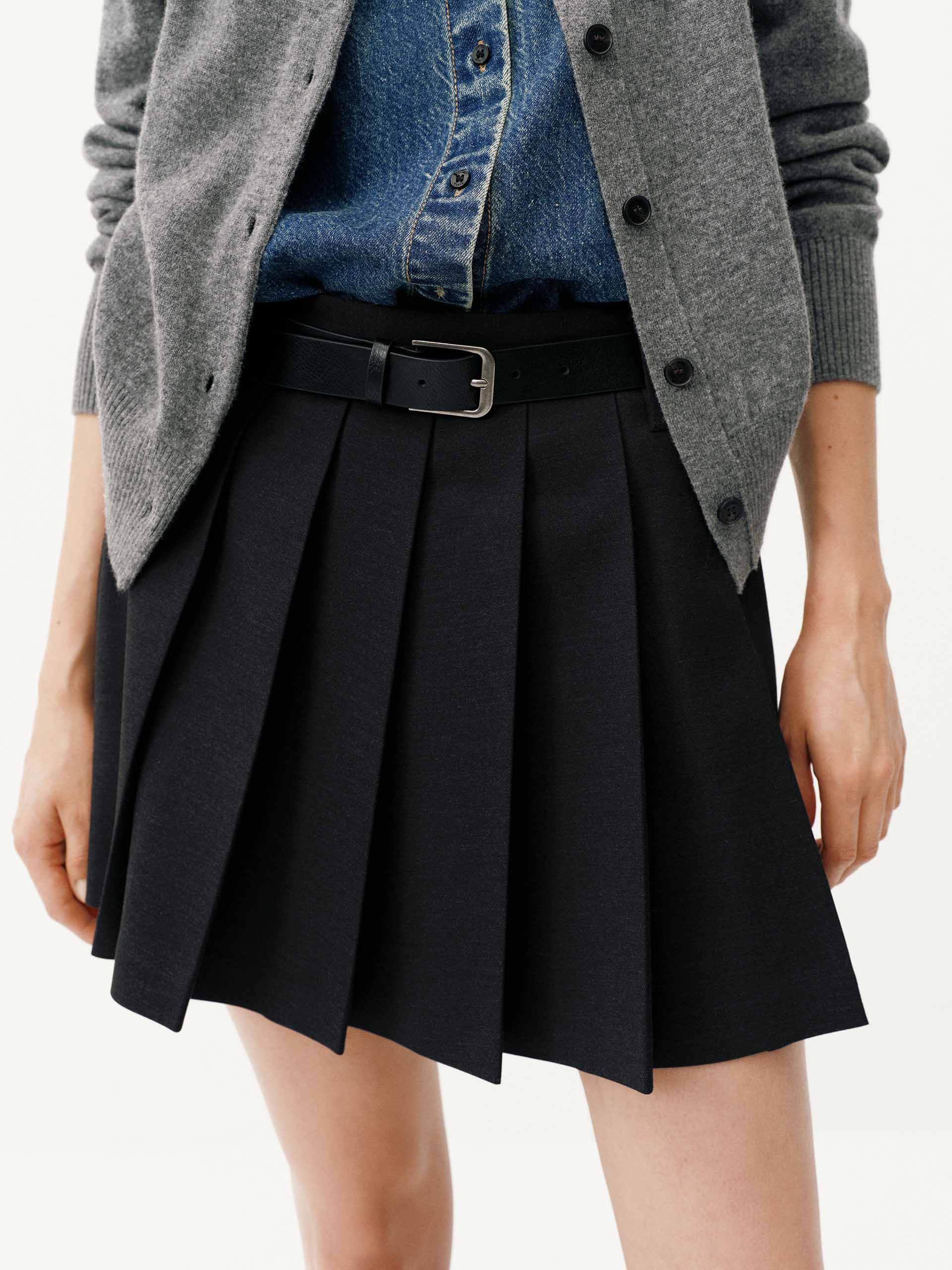 A-line Pleated Belt Skirt