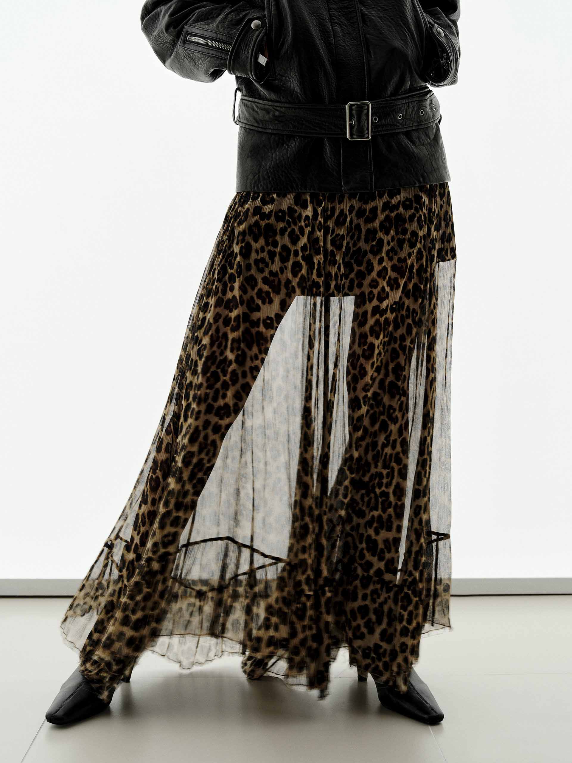 Leopard Print Pure Silk Skirt